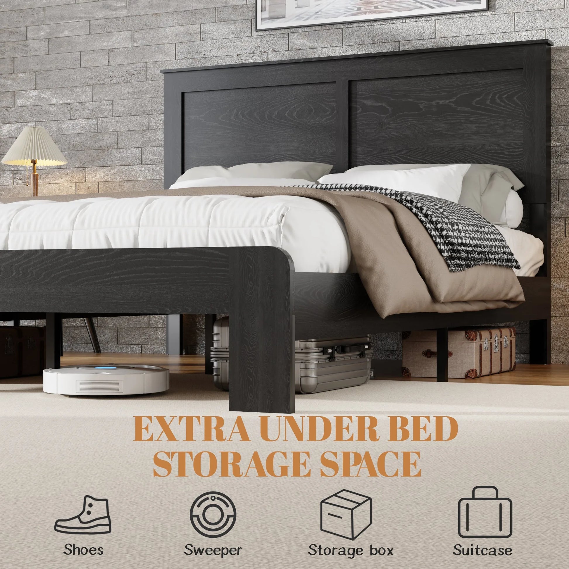 Bed Frame King Size, Wood Platform Bed Frame, Noise Free, No Box Spring Needed and Easy Assembly Tool, Large Under Bed Storage, Dark Brown detail view 13