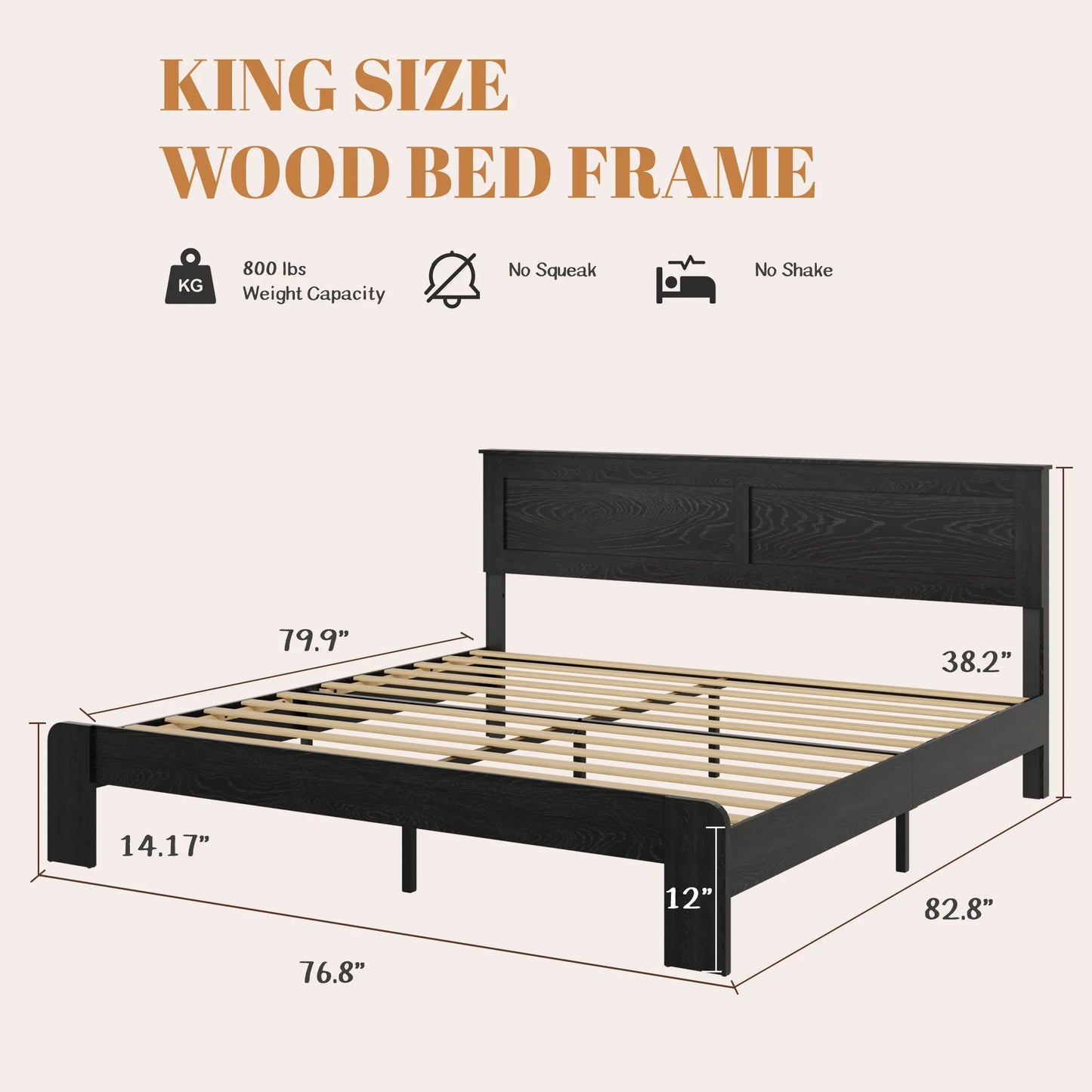 Bed Frame King Size, Wood Platform Bed Frame, Noise Free, No Box Spring Needed and Easy Assembly Tool, Large Under Bed Storage, Dark Brown detail view 17