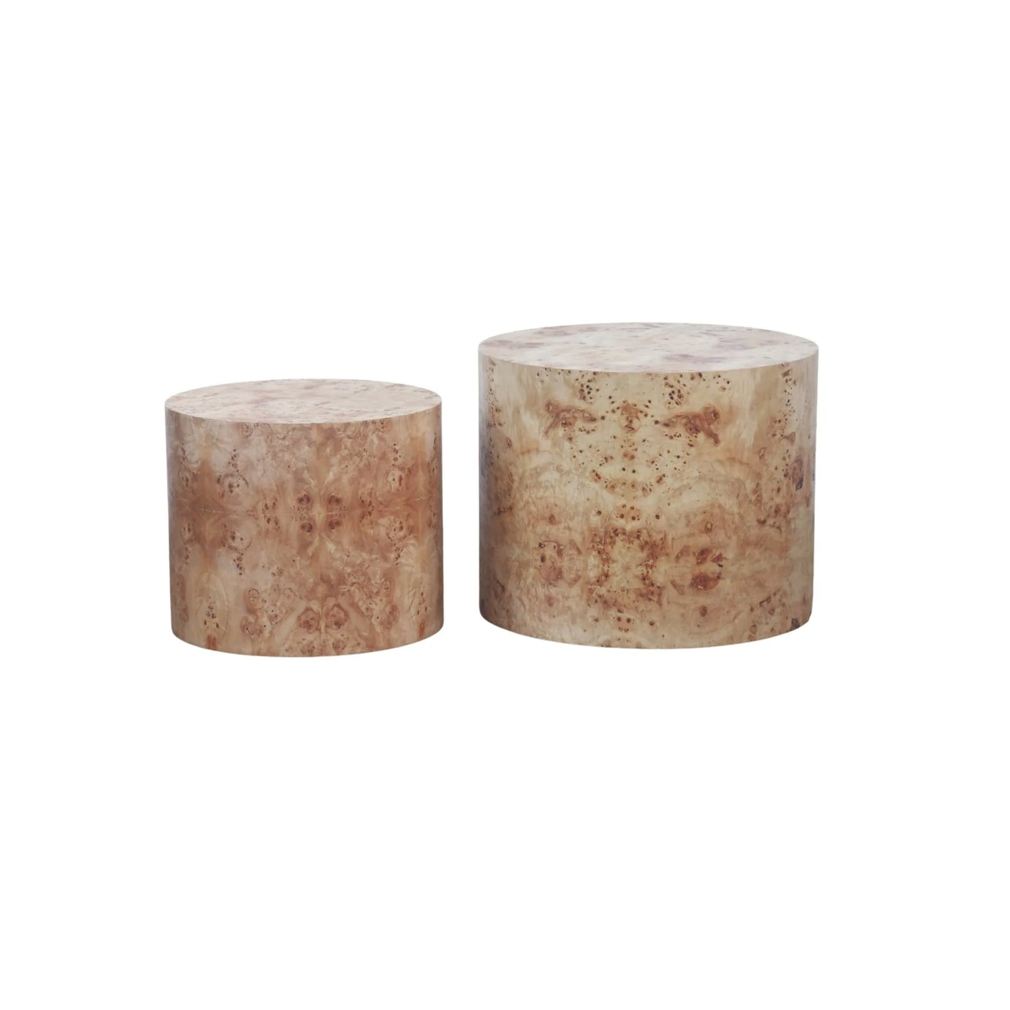Nesting Coffee Table Set of 2, Modern Round Coffee Table, Wooden Circle Accent Tables for Small Spaces Living Room Bedroom Balcony Office Drum Side Table, Natural Burl detail view 4
