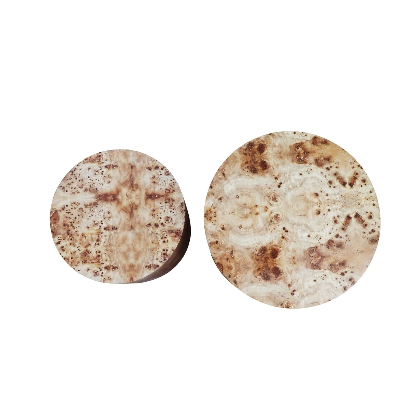 Nesting Coffee Table Set of 2, Modern Round Coffee Table, Wooden Circle Accent Tables for Small Spaces Living Room Bedroom Balcony Office Drum Side Table, Natural Burl detail view 5