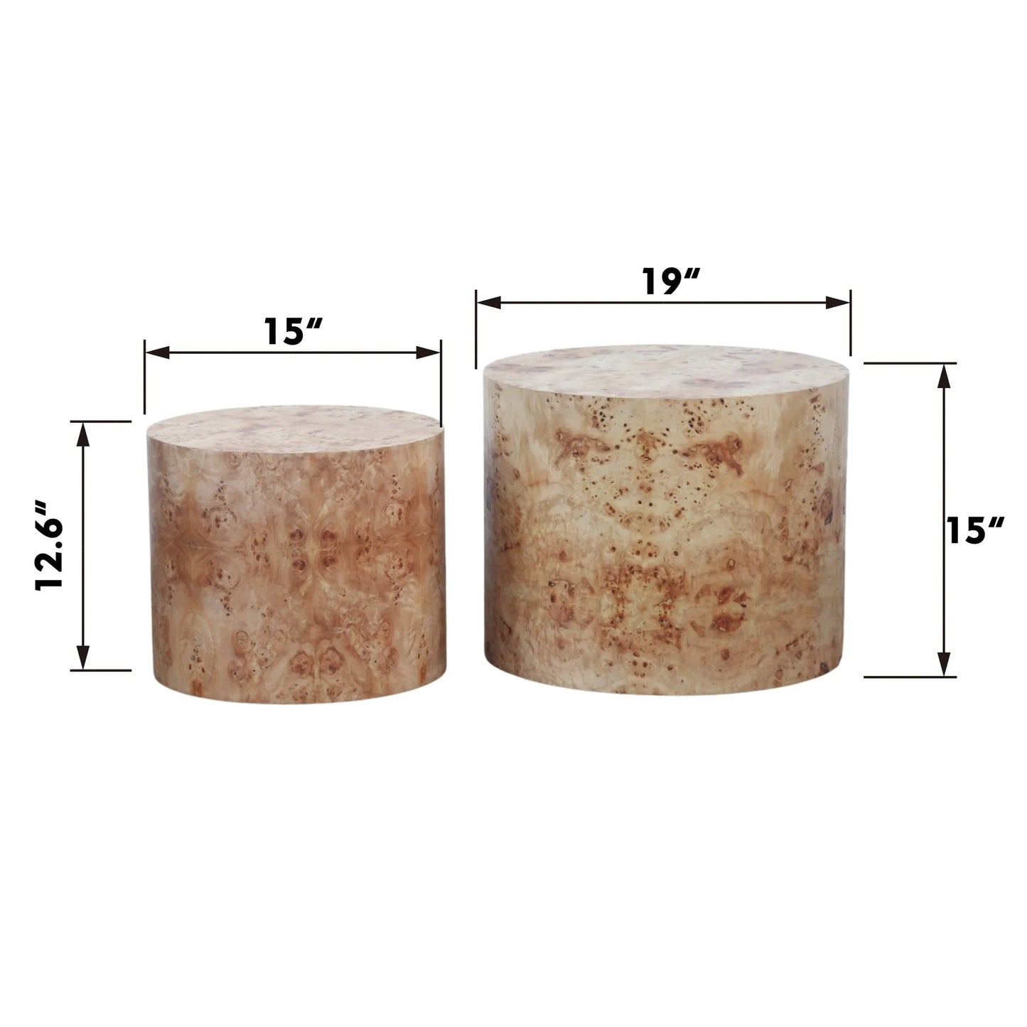 Nesting Coffee Table Set of 2, Modern Round Coffee Table, Wooden Circle Accent Tables for Small Spaces Living Room Bedroom Balcony Office Drum Side Table, Natural Burl detail view 8