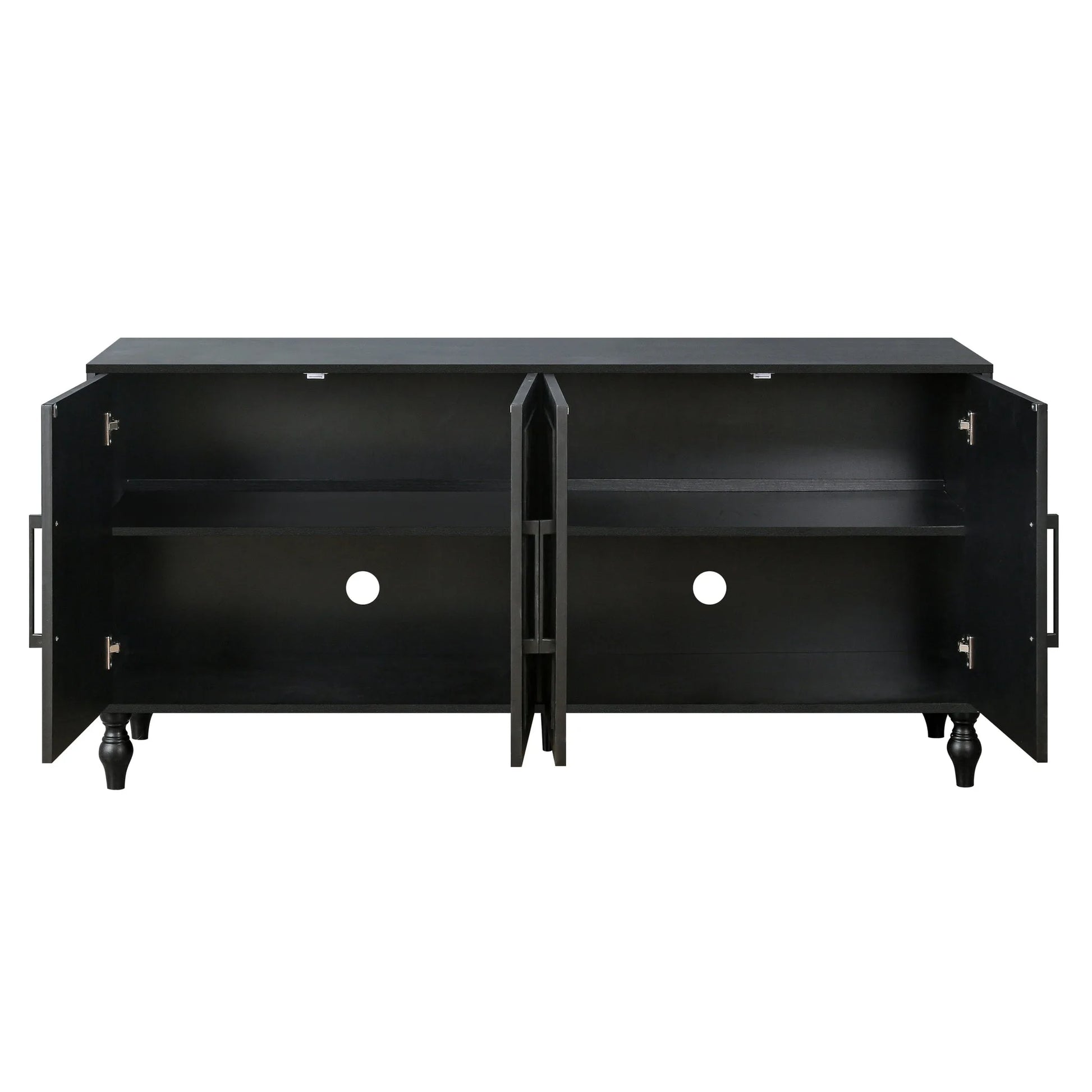 Carved Flower Door Large Storage Cabinet With Metal Handle Suitable For Living Room, Kitchen, Entryway(BLACK) detail view 10