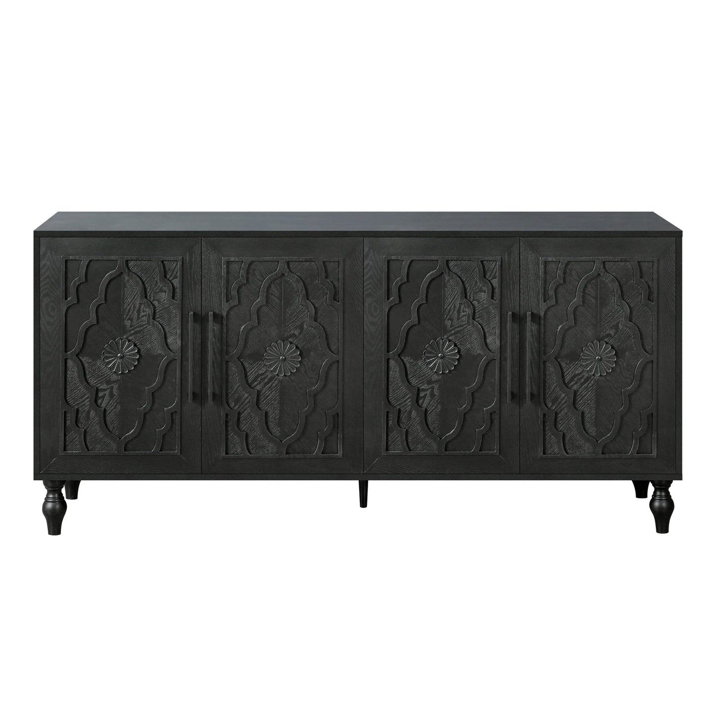 Carved Flower Door Large Storage Cabinet With Metal Handle Suitable For Living Room, Kitchen, Entryway(BLACK) detail view 12