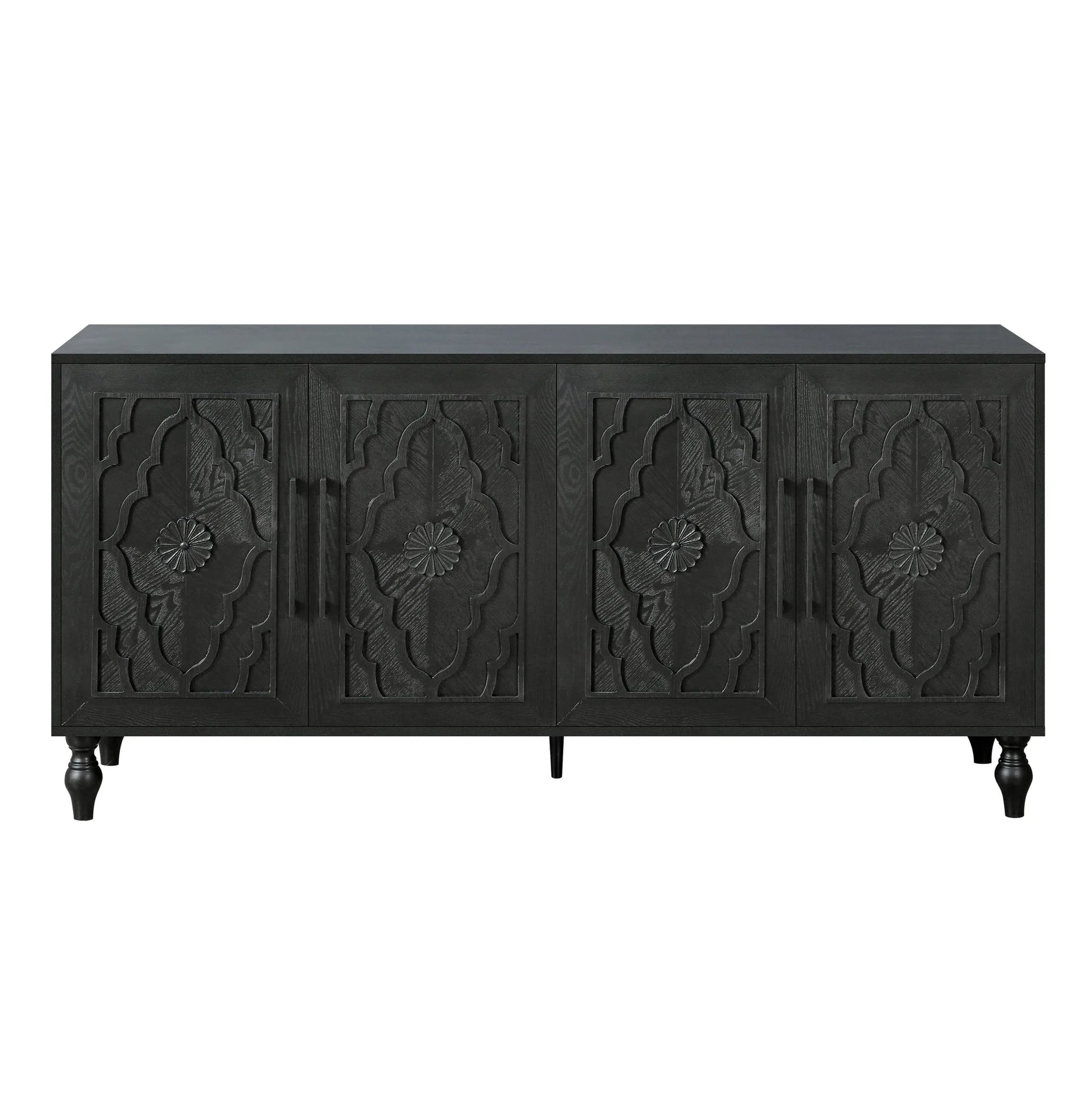 Carved Flower Door Large Storage Cabinet With Metal Handle Suitable For Living Room, Kitchen, Entryway(BLACK) detail view 12