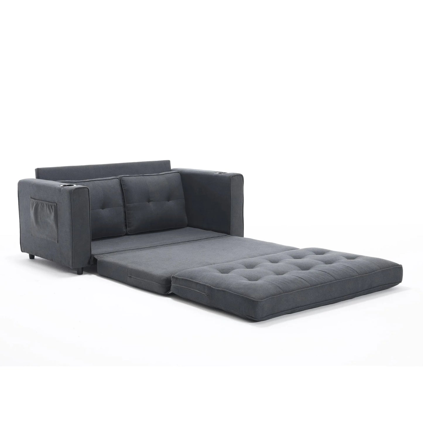 3-in-1 Upholstered Futon Sofa Convertible Sofa bed, Foldable Tufted Loveseat with Pull Out Sleeper Couch Bed, Folding Mattres Love Seat Daybed W/Side Pockets and Cup Holder, Dark Gray detail view 11