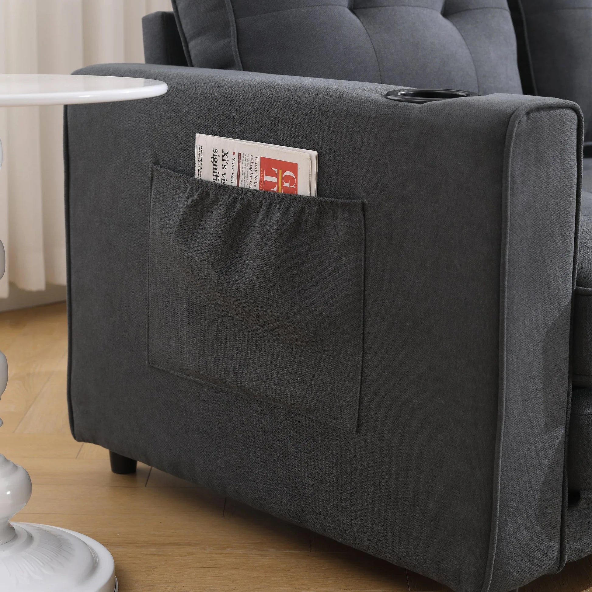 3-in-1 Upholstered Futon Sofa Convertible Sofa bed, Foldable Tufted Loveseat with Pull Out Sleeper Couch Bed, Folding Mattres Love Seat Daybed W/Side Pockets and Cup Holder, Dark Gray detail view 13