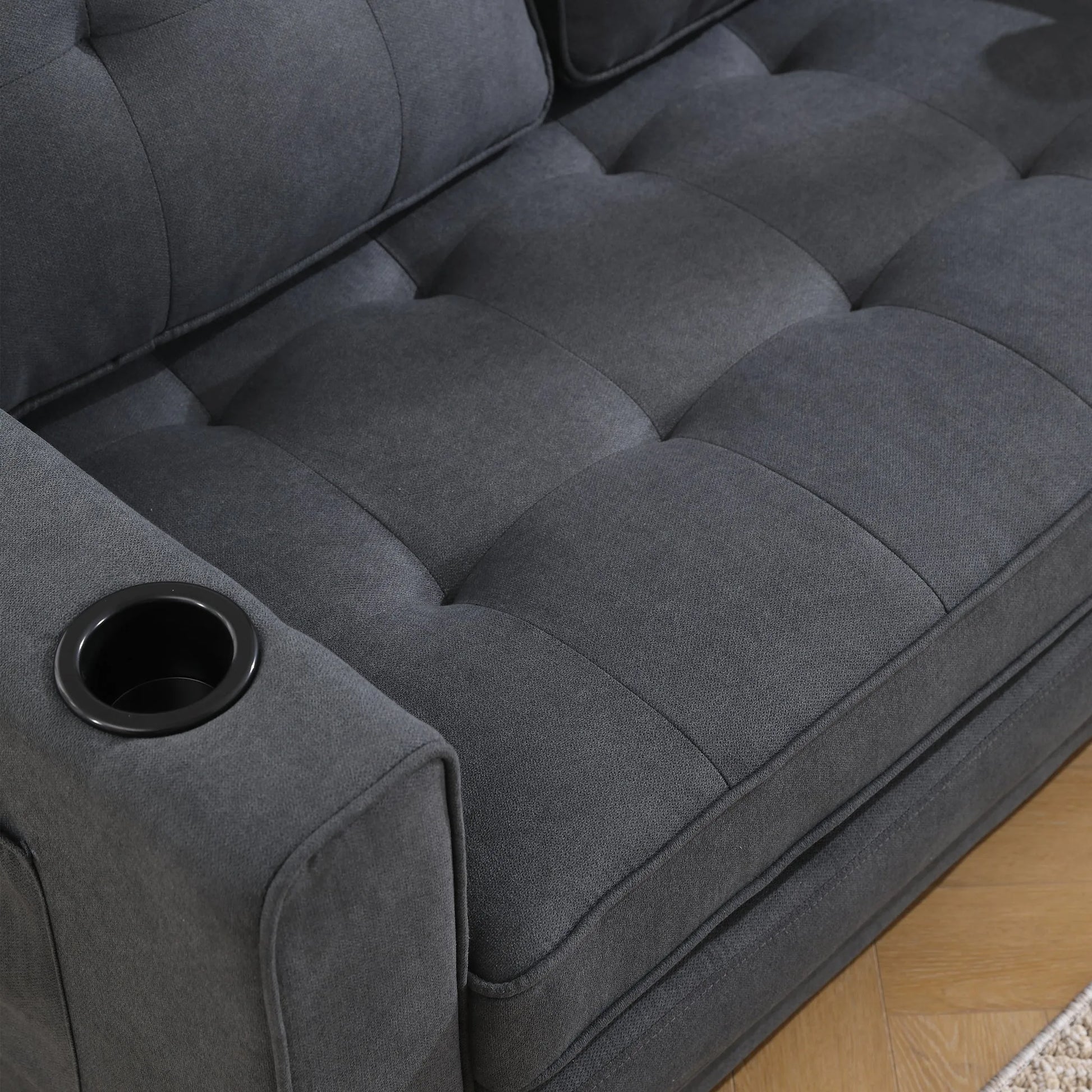 3-in-1 Upholstered Futon Sofa Convertible Sofa bed, Foldable Tufted Loveseat with Pull Out Sleeper Couch Bed, Folding Mattres Love Seat Daybed W/Side Pockets and Cup Holder, Dark Gray detail view 14