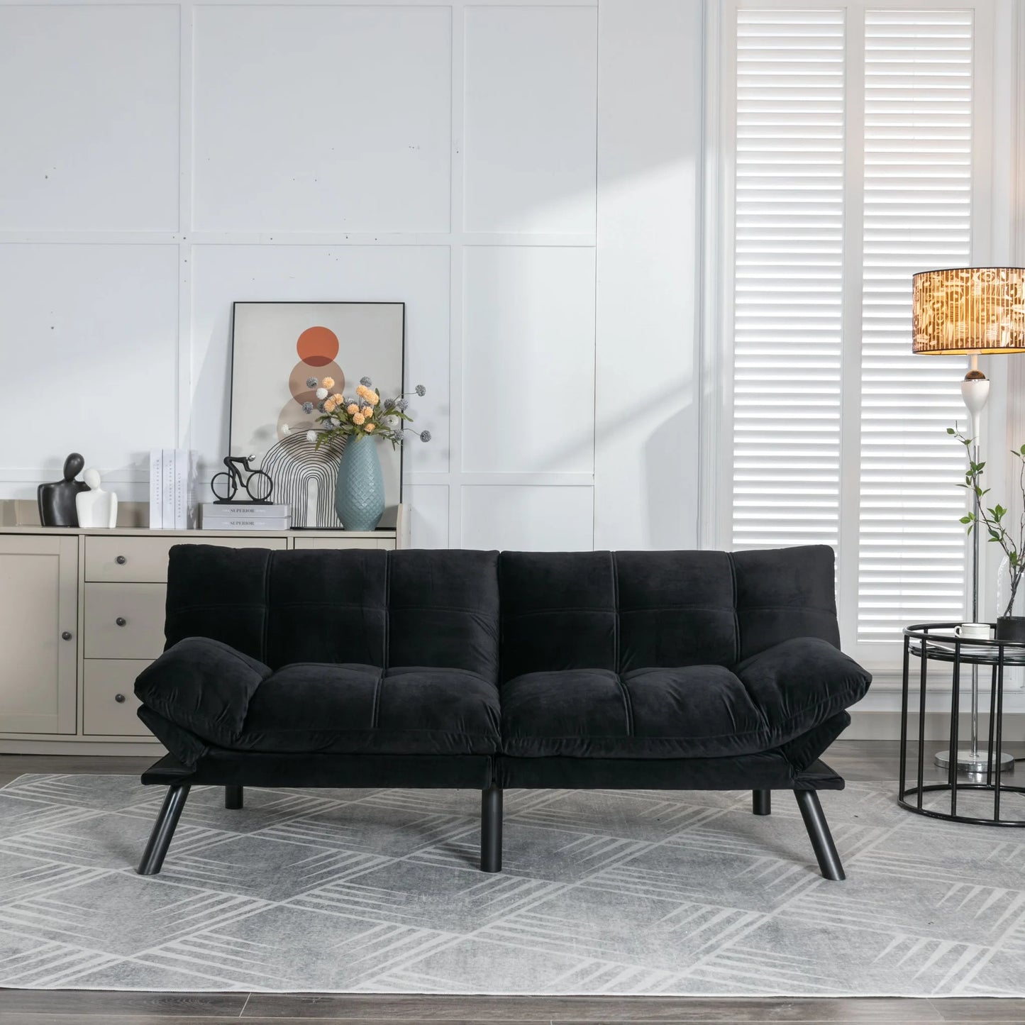 Black Convertible Folding Modern sofa Bed lifestyle view