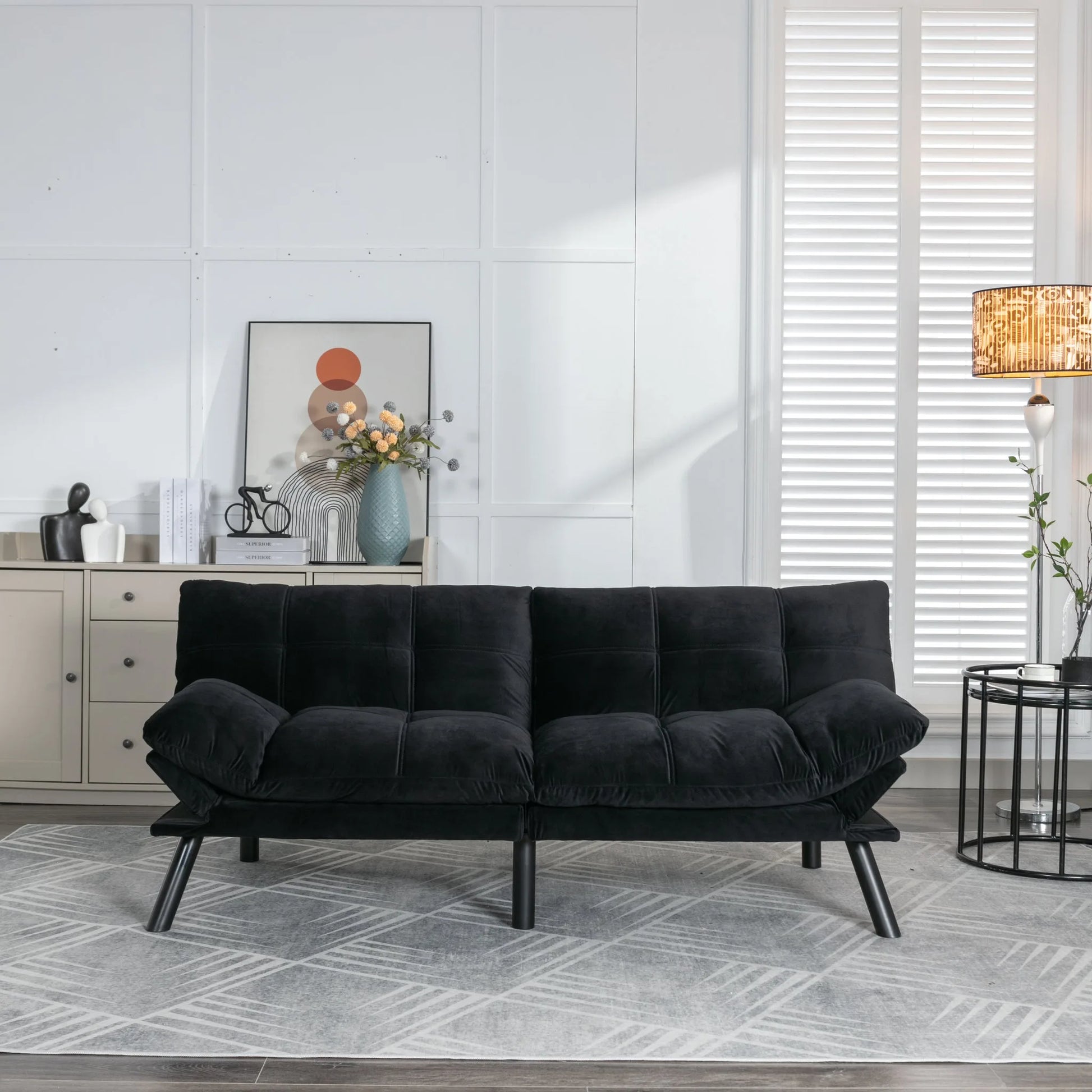 Black Convertible Folding Modern sofa Bed detail view 3
