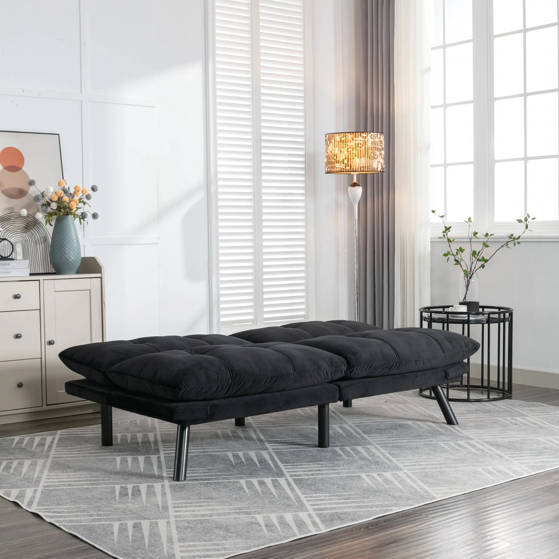Black Convertible Folding Modern sofa Bed detail view 11
