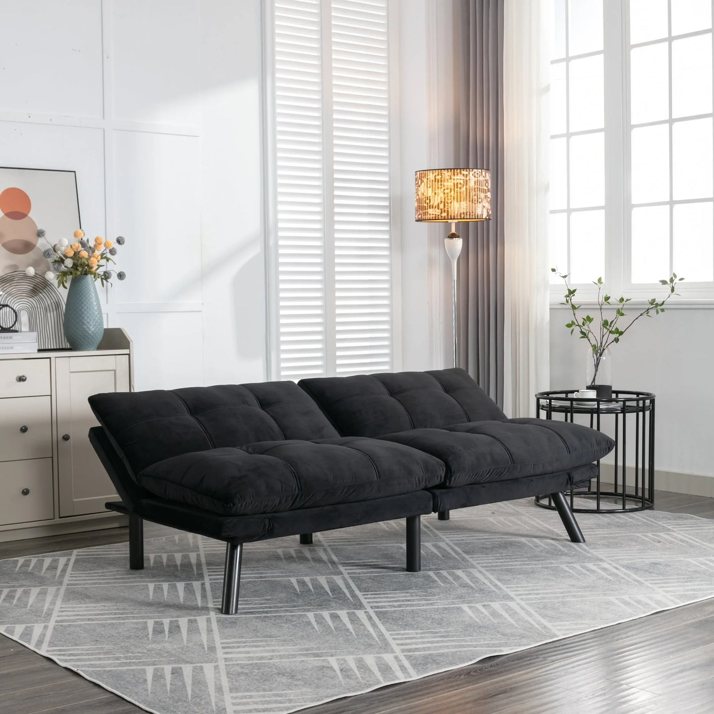 Black Convertible Folding Modern sofa Bed detail view 12