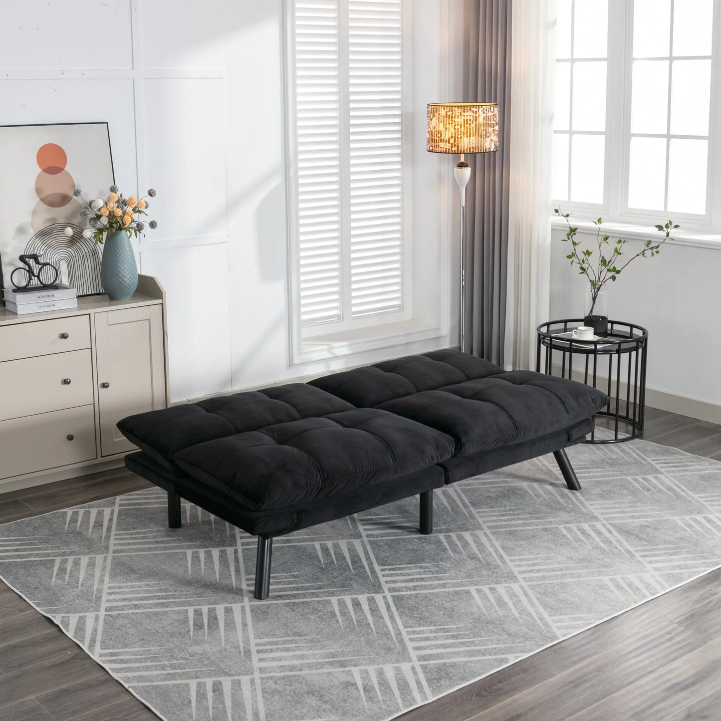 Black Convertible Folding Modern sofa Bed detail view 13