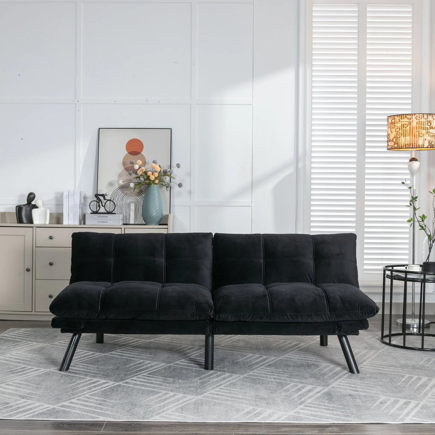 Black Convertible Folding Modern sofa Bed detail view 14