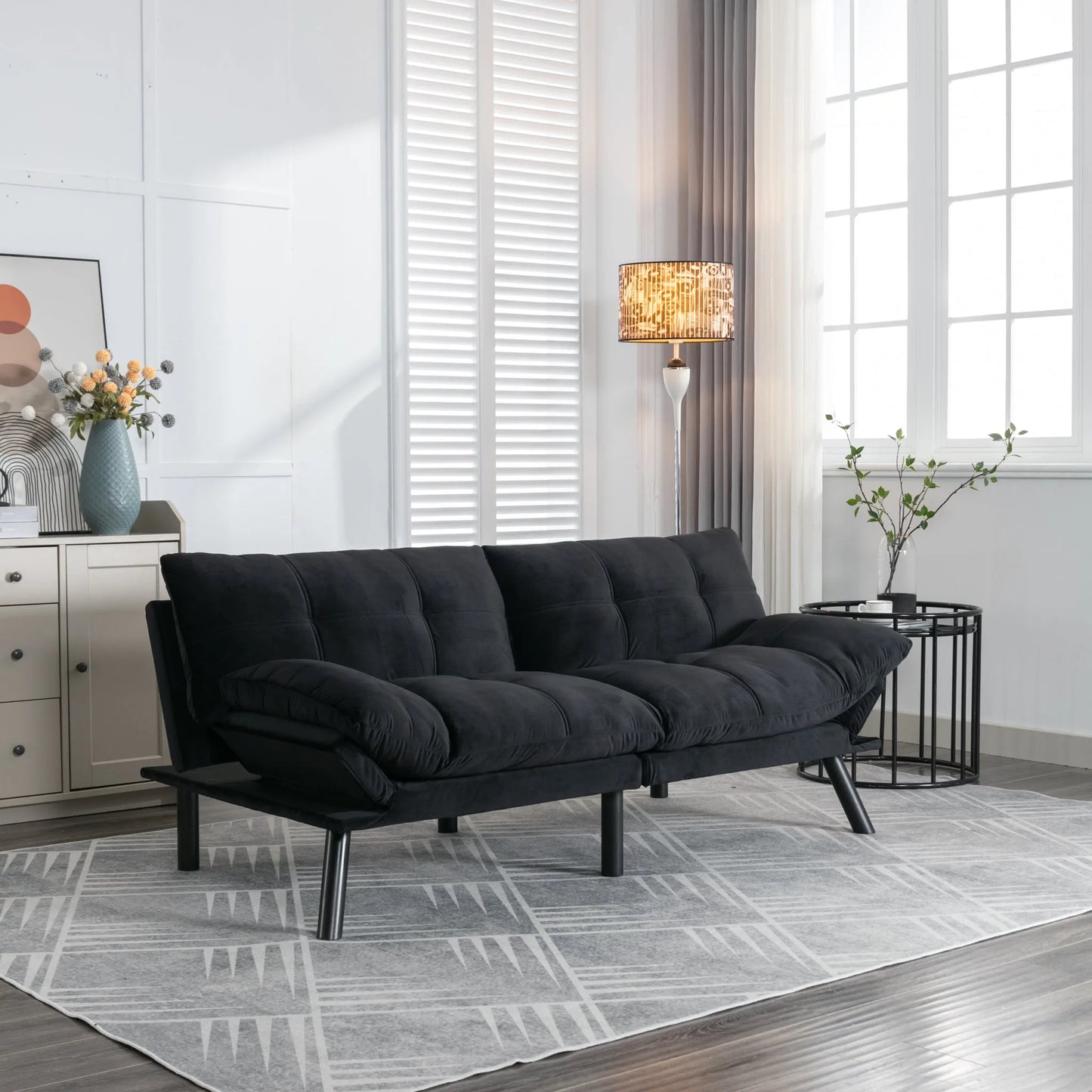 Black Convertible Folding Modern sofa Bed detail view 15