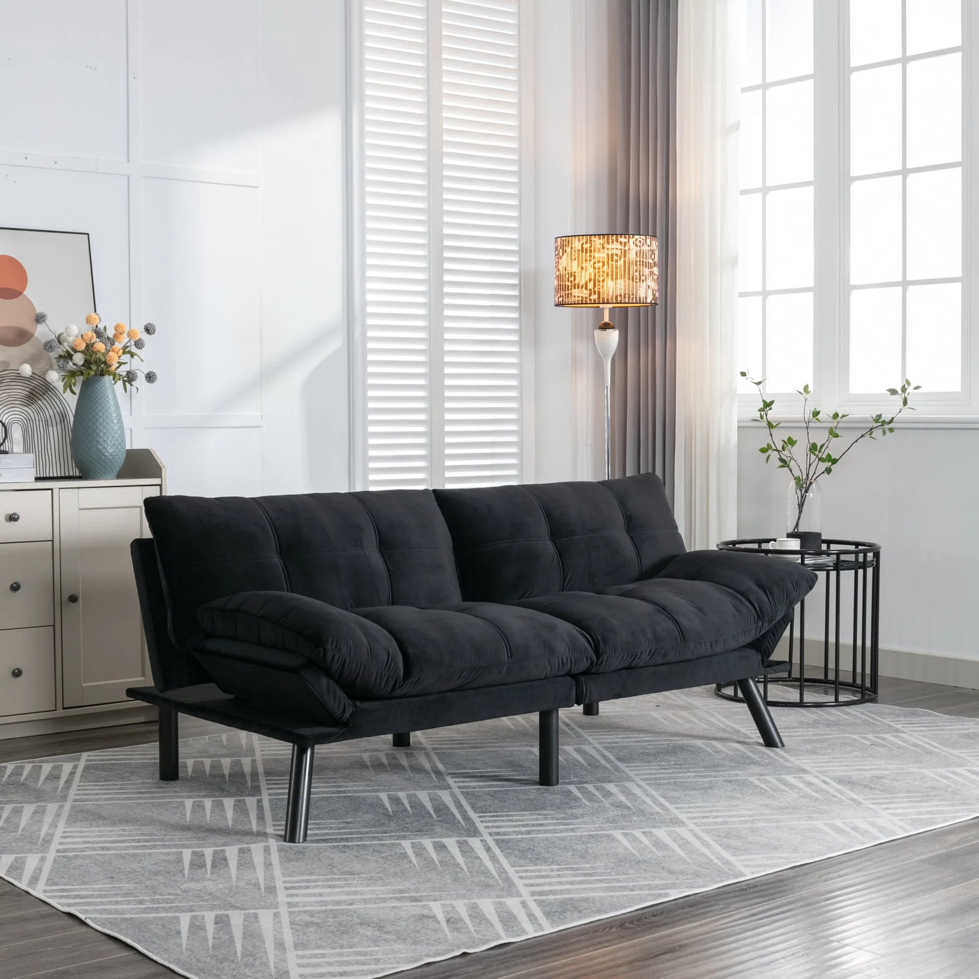 Black Convertible Folding Modern sofa Bed detail view 15