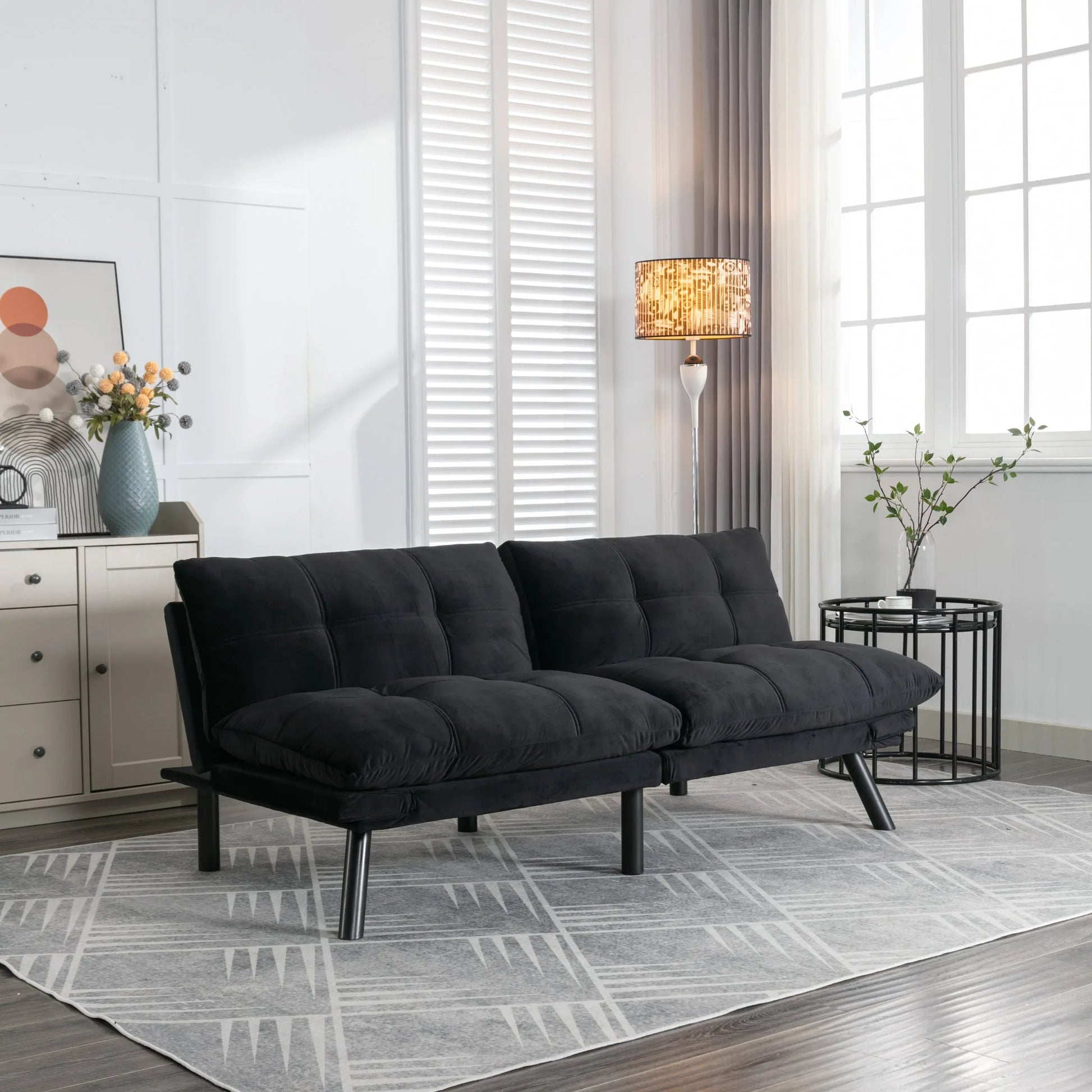 Black Convertible Folding Modern sofa Bed detail view 16
