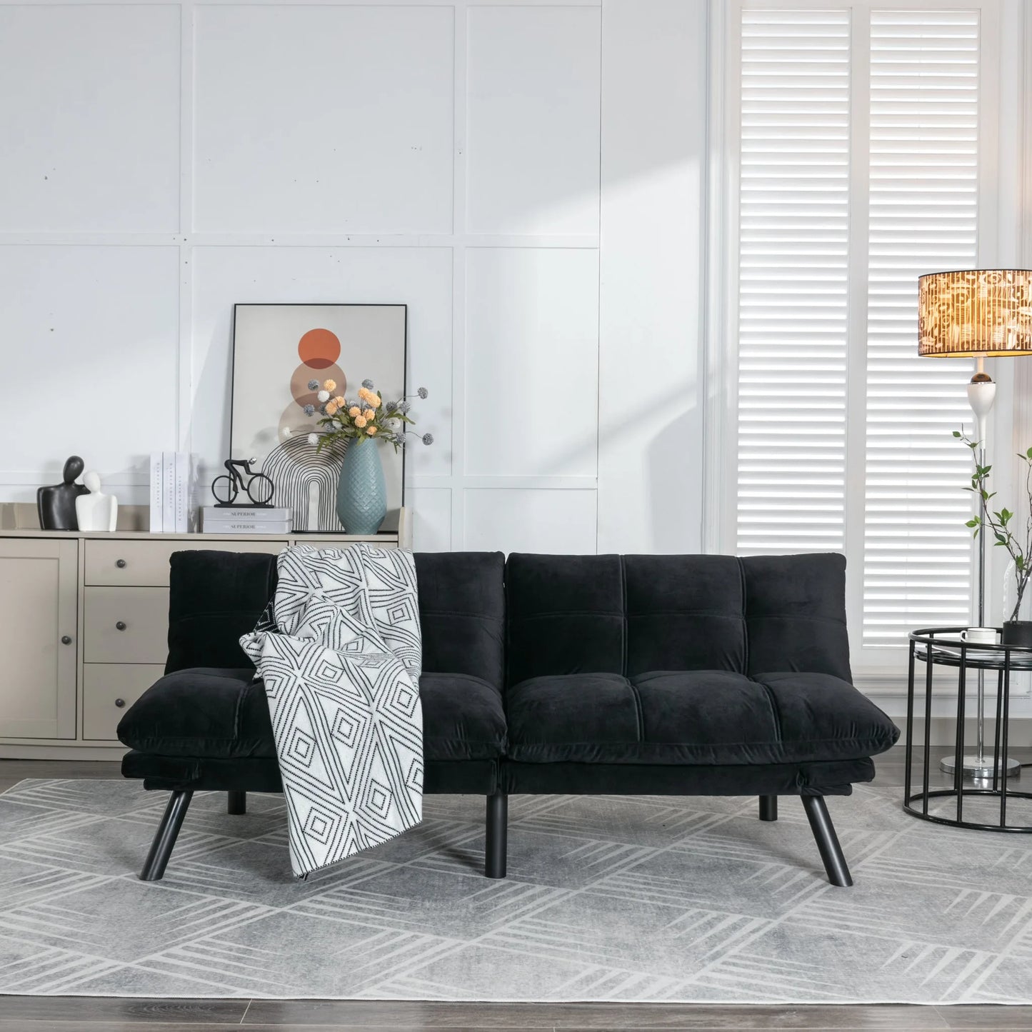 Black Convertible Folding Modern sofa Bed detail view 18