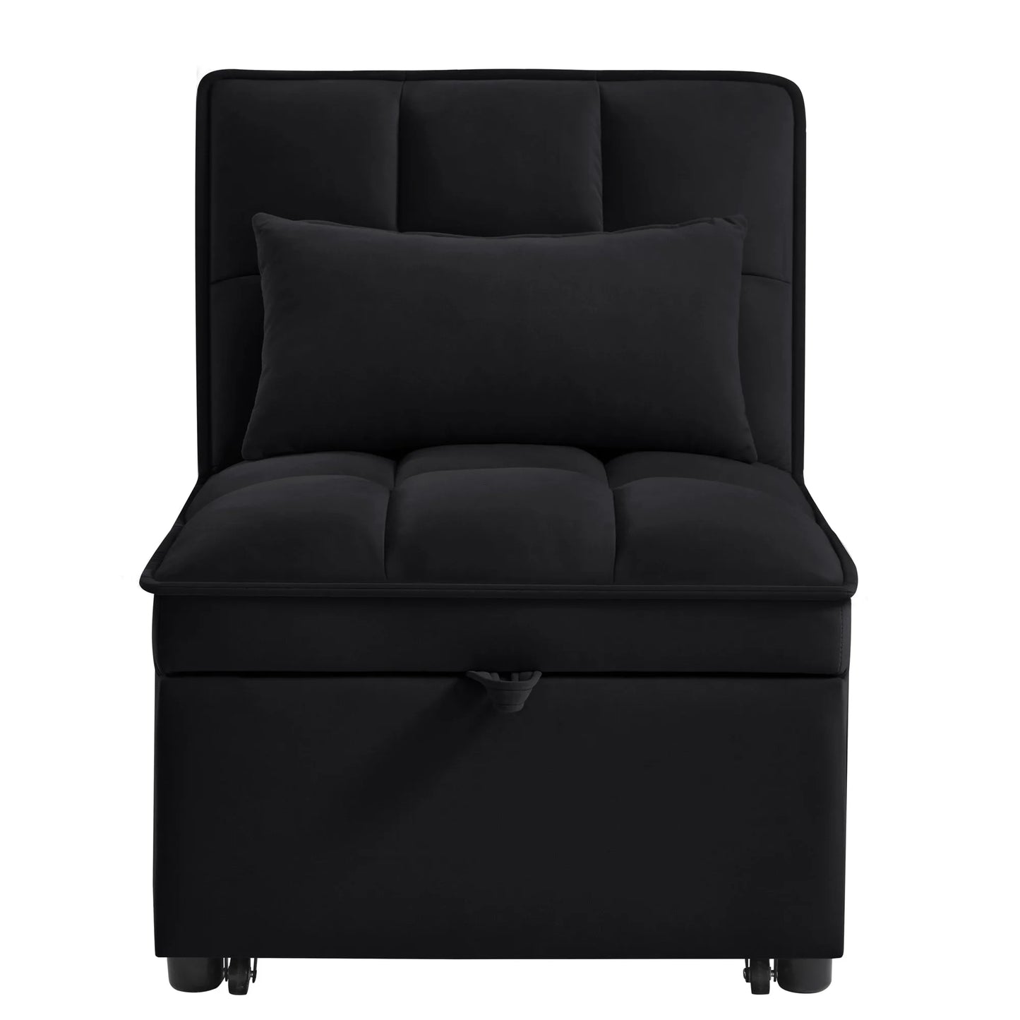 4 in1 Multi-Function Single Sofa Bed with Storage Pockets, Tufted Single Pull-out Sofa Bed with Adjustable Backrest and Pillows, Convertible Chaise Lounge, Black detail view 5