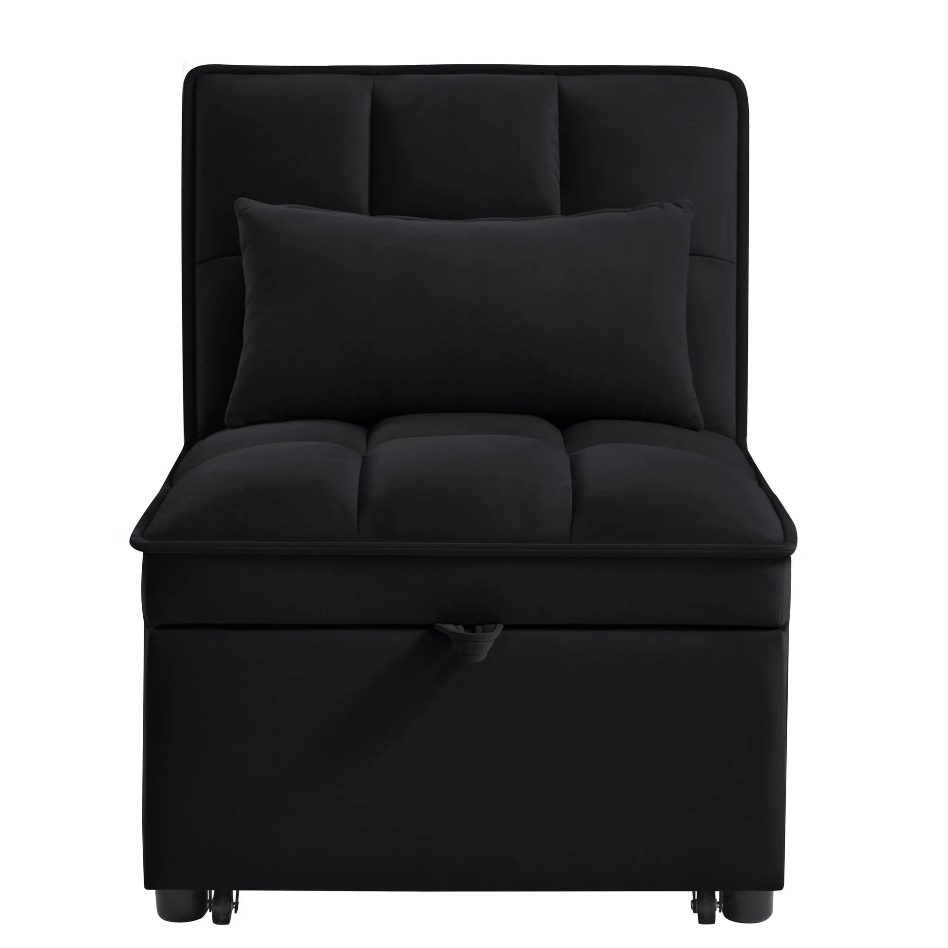 4 in1 Multi-Function Single Sofa Bed with Storage Pockets, Tufted Single Pull-out Sofa Bed with Adjustable Backrest and Pillows, Convertible Chaise Lounge, Black detail view 5