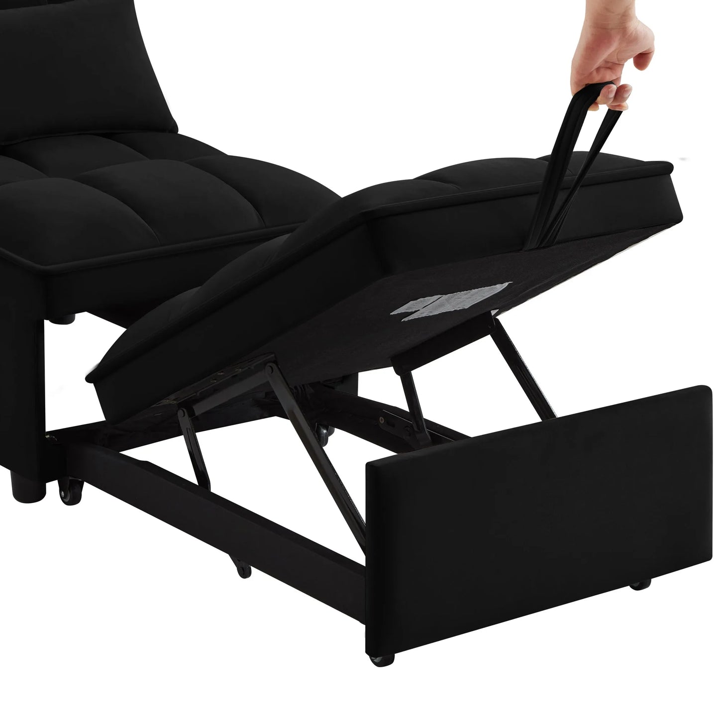 4 in1 Multi-Function Single Sofa Bed with Storage Pockets, Tufted Single Pull-out Sofa Bed with Adjustable Backrest and Pillows, Convertible Chaise Lounge, Black detail view 7