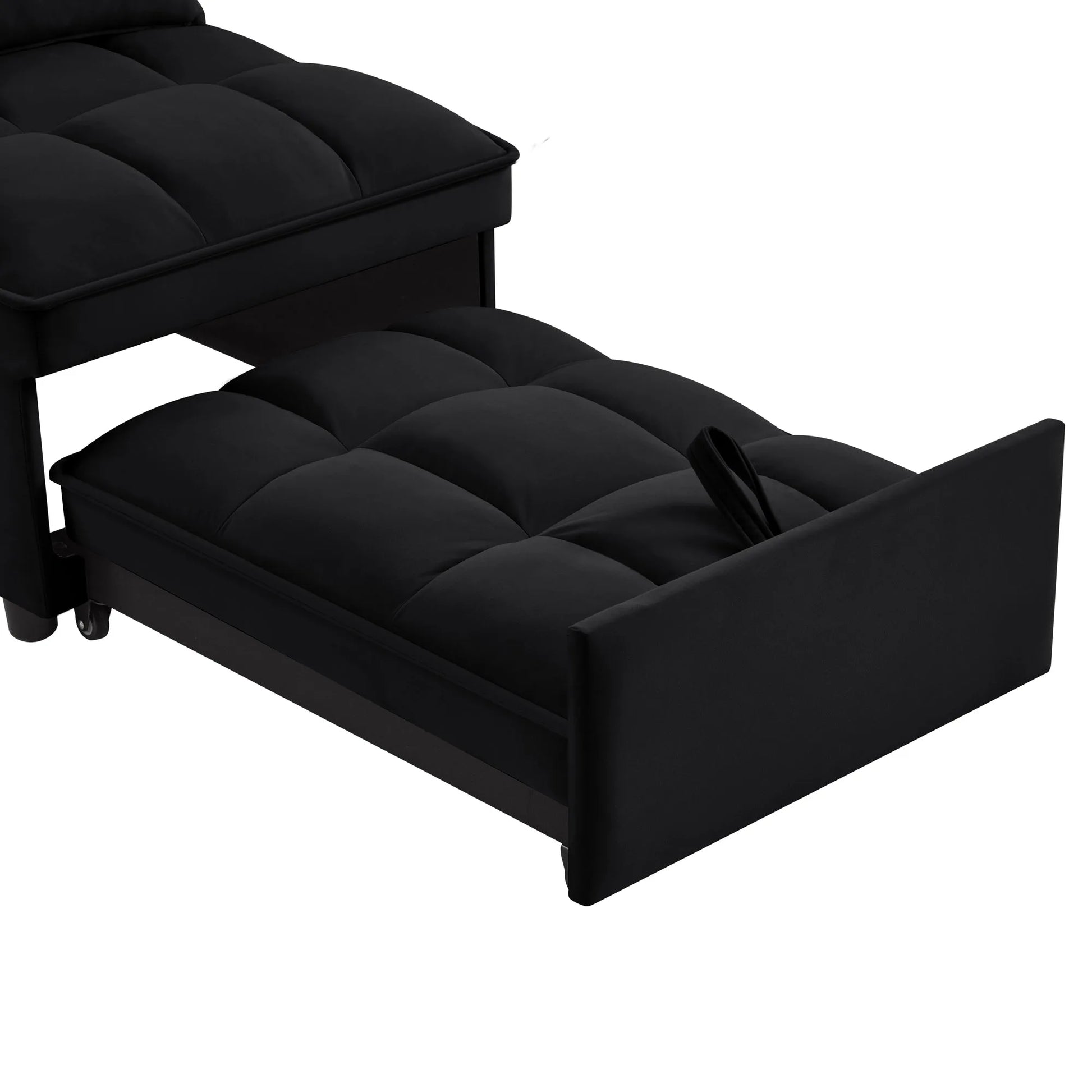 4 in1 Multi-Function Single Sofa Bed with Storage Pockets, Tufted Single Pull-out Sofa Bed with Adjustable Backrest and Pillows, Convertible Chaise Lounge, Black detail view 8