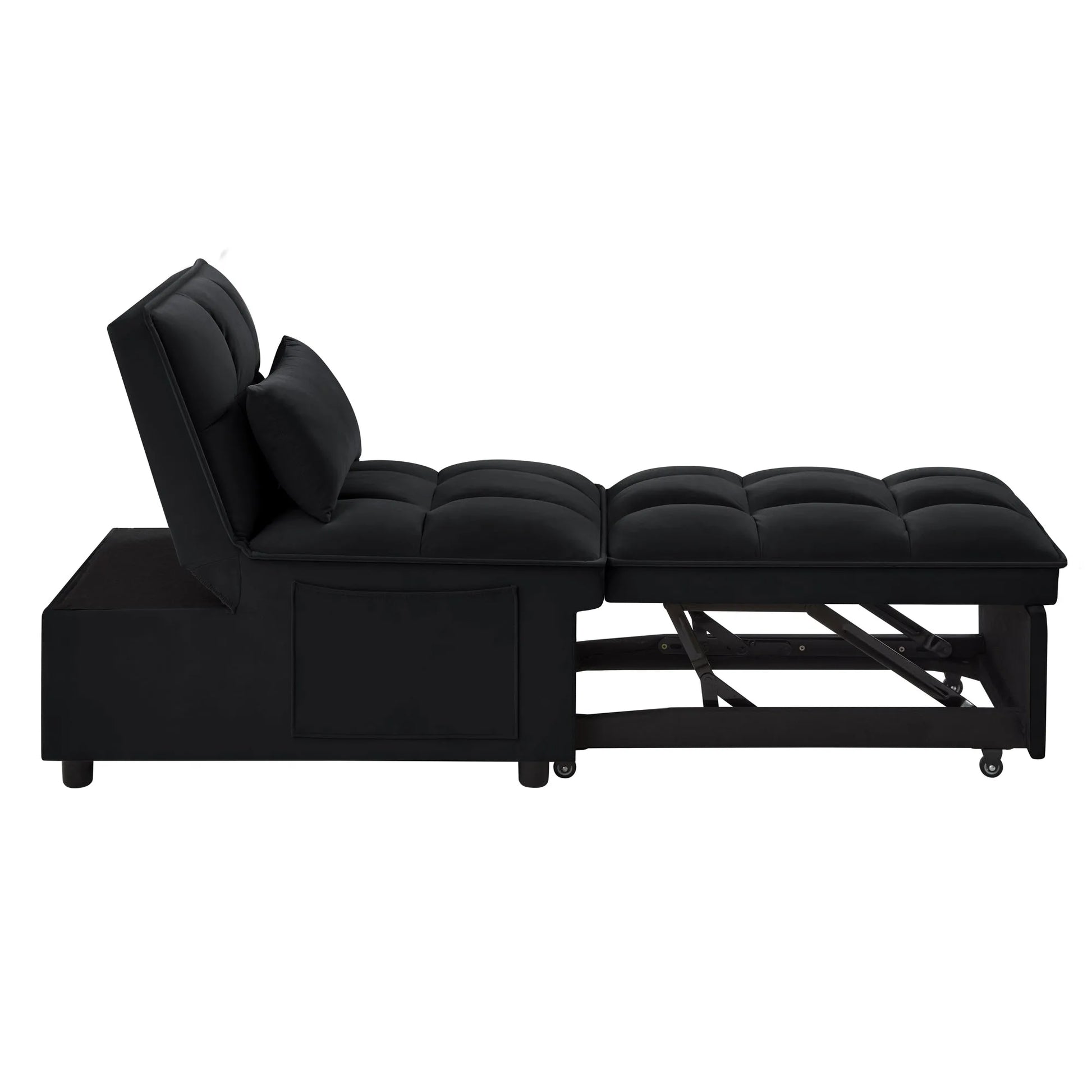 4 in1 Multi-Function Single Sofa Bed with Storage Pockets, Tufted Single Pull-out Sofa Bed with Adjustable Backrest and Pillows, Convertible Chaise Lounge, Black detail view 9