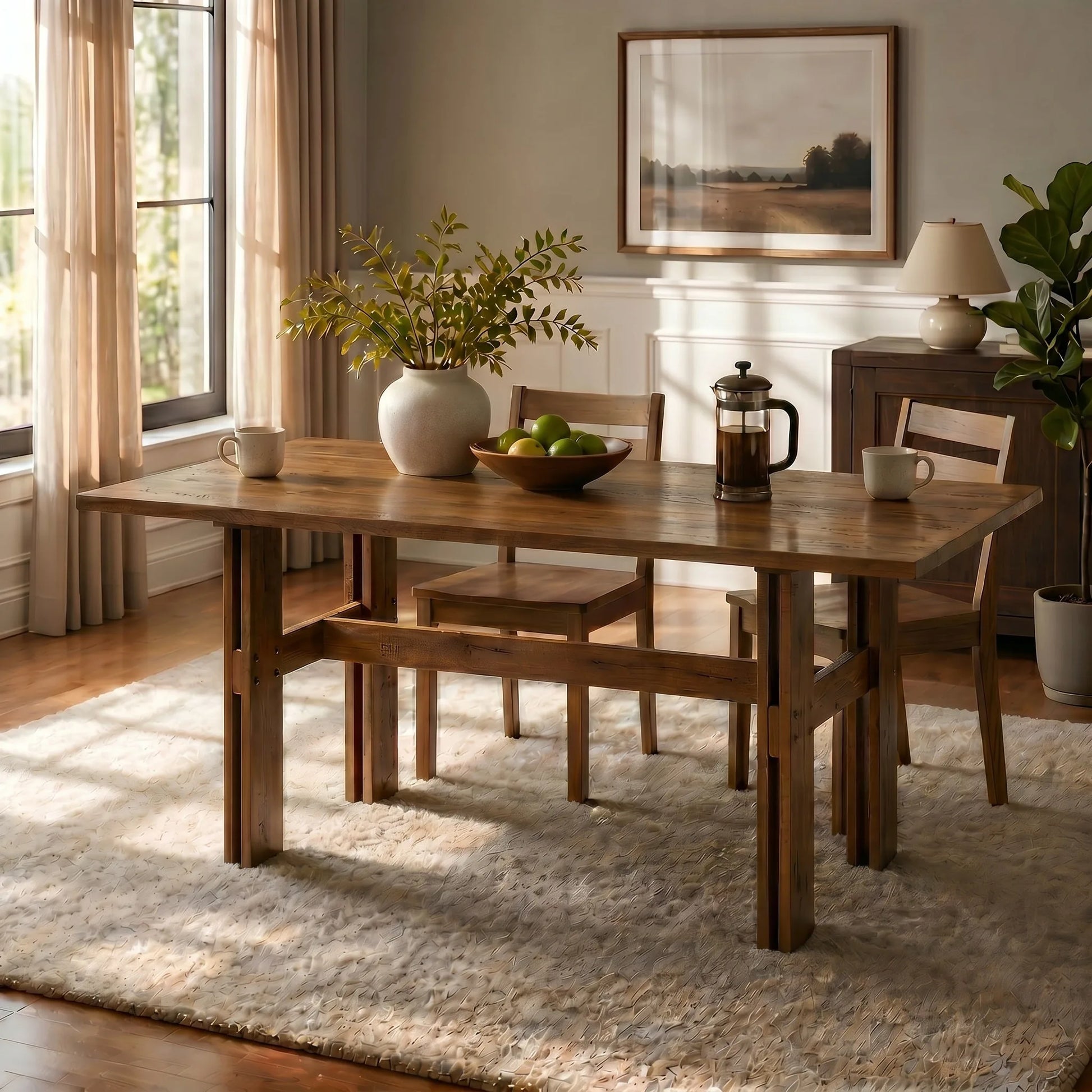 Modern Wooden Dining Table for 4 to 6 People, 71' Large Kitchen Dining Table with Wood Pedestal Base, Mid Century Rectangular Long Dinner Table for Home Dining Room Restaurant, Walnut lifestyle view