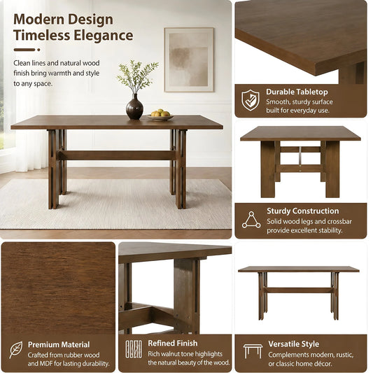Modern Wooden Dining Table for 4 to 6 People, 71' Large Kitchen Dining Table with Wood Pedestal Base, Mid Century Rectangular Long Dinner Table for Home Dining Room Restaurant, Walnut detail view 2
