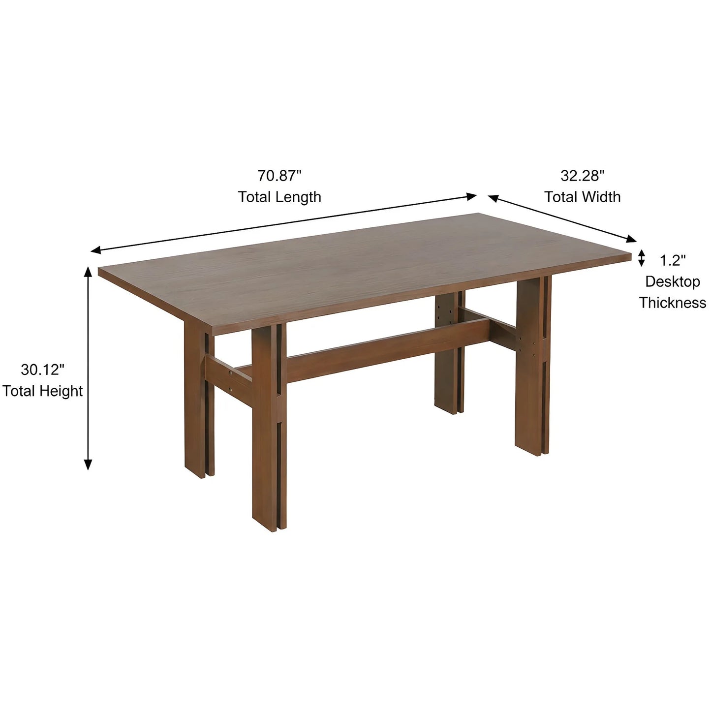 Modern Wooden Dining Table for 4 to 6 People, 71' Large Kitchen Dining Table with Wood Pedestal Base, Mid Century Rectangular Long Dinner Table for Home Dining Room Restaurant, Walnut detail view 3