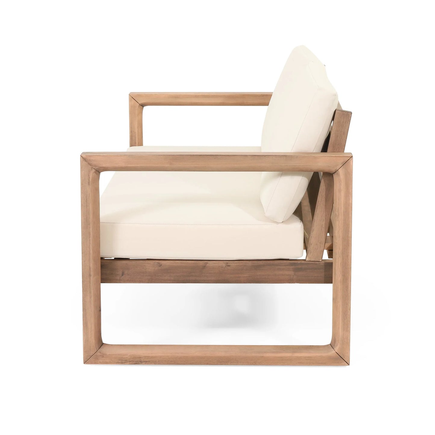Outdoor Acacia Wood Loveseat and Coffee Table Set with Cushions, Brown Wash, Beige detail view 9