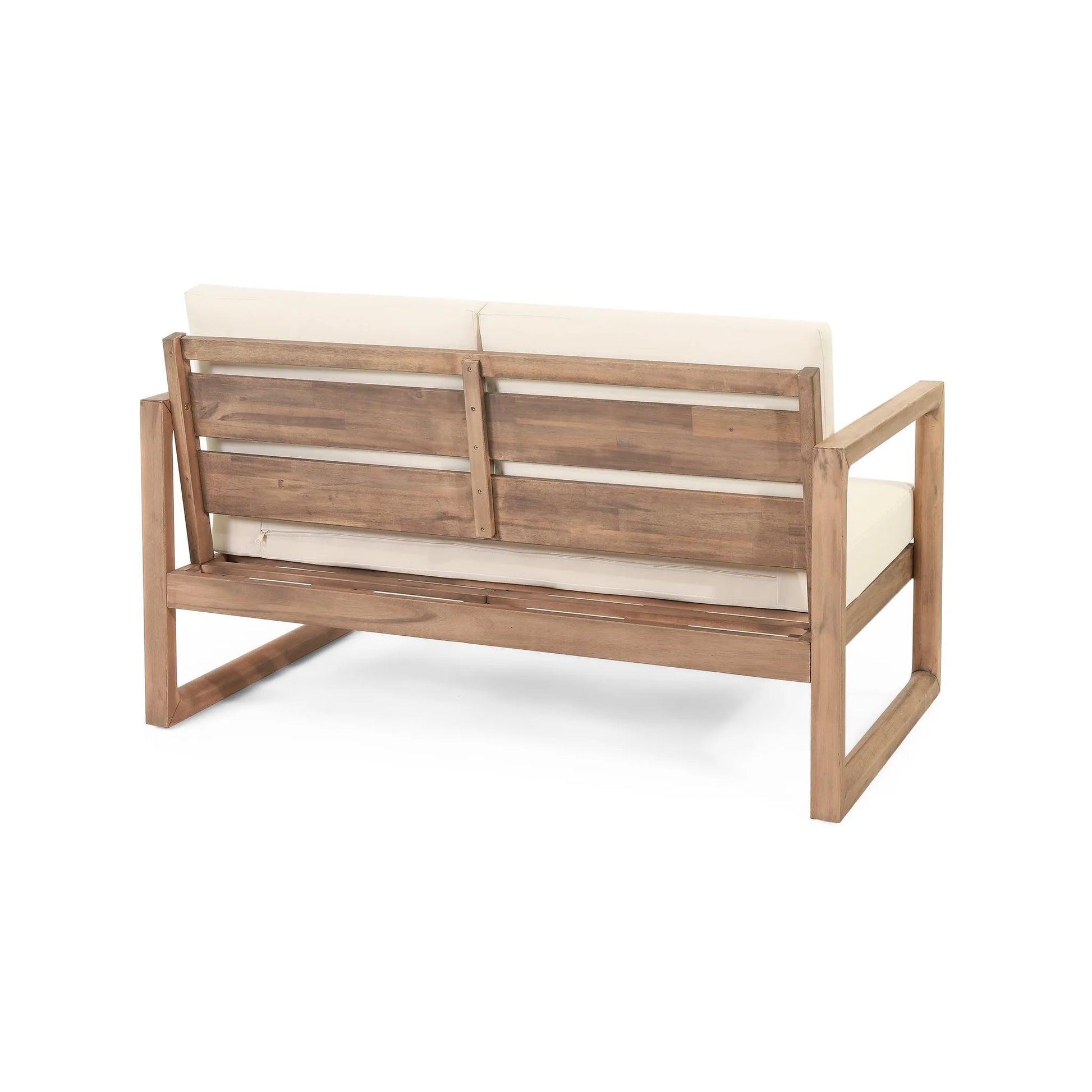 Outdoor Acacia Wood Loveseat and Coffee Table Set with Cushions, Brown Wash, Beige detail view 10
