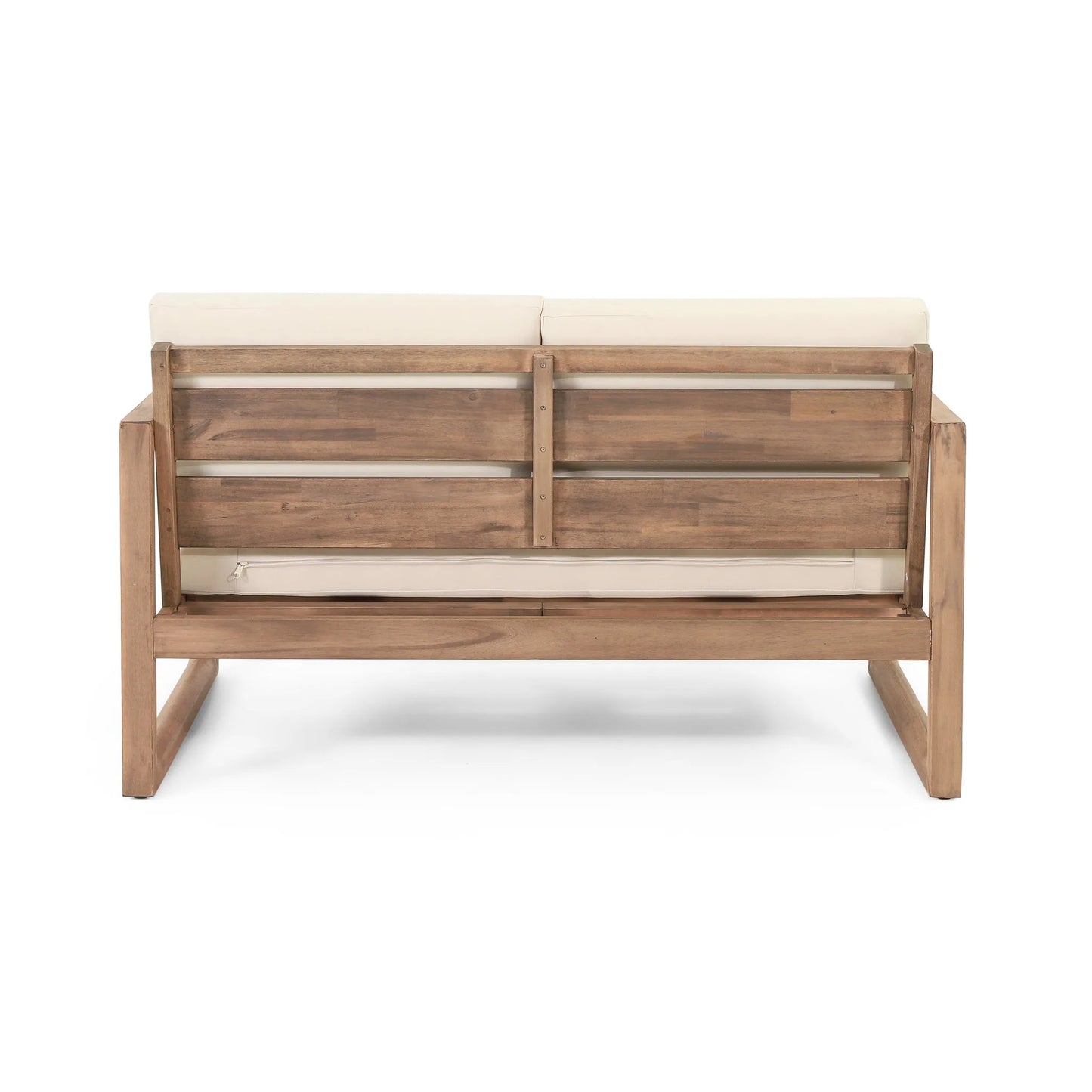 Outdoor Acacia Wood Loveseat and Coffee Table Set with Cushions, Brown Wash, Beige detail view 11