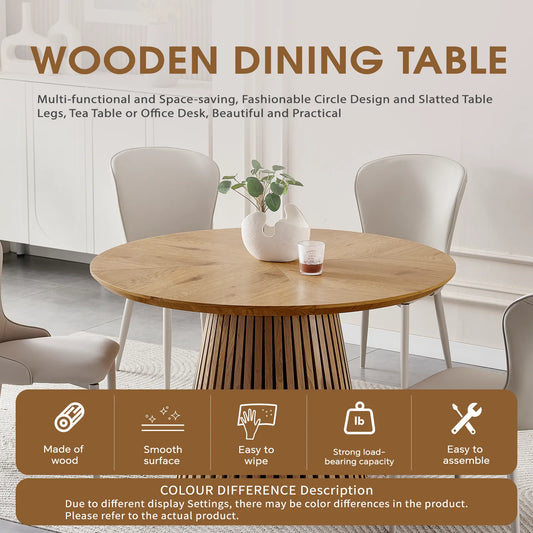 Wooden dining table, modern round kitchen dining table, fashionable design, suitable for family gatherings, multi-functional and space-saving, suitable for living room and dining room detail view 2