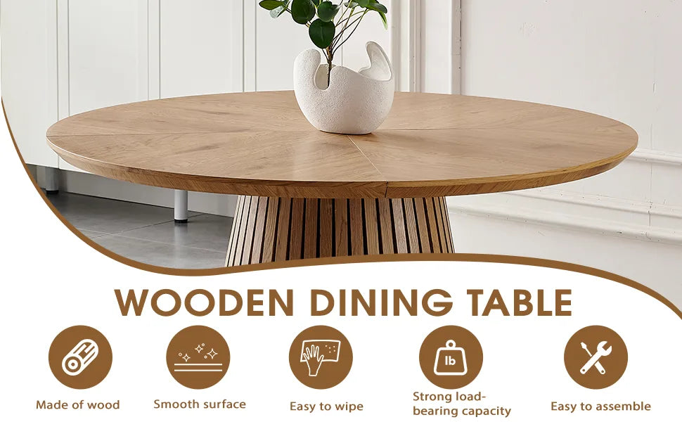 Wooden dining table, modern round kitchen dining table, fashionable design, suitable for family gatherings, multi-functional and space-saving, suitable for living room and dining room detail view 3