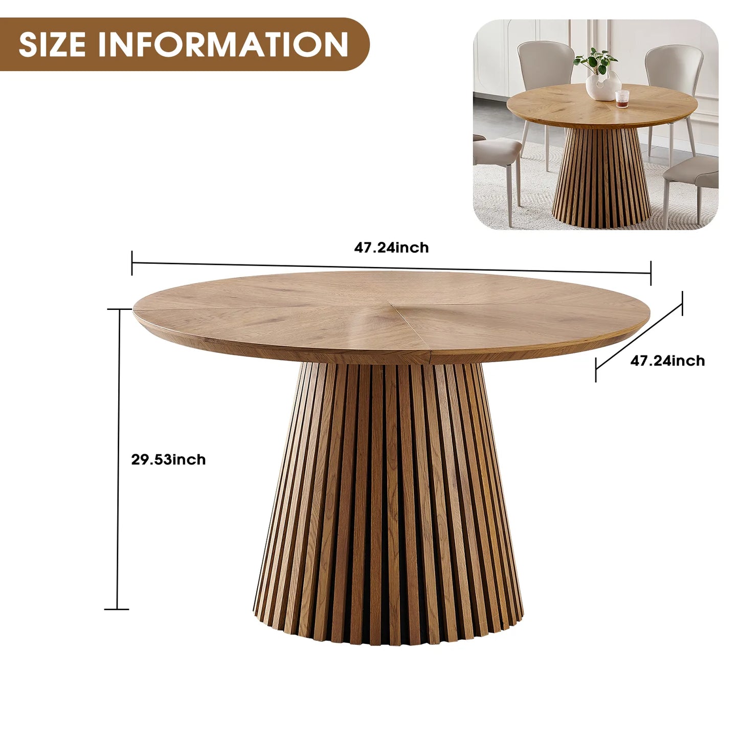 Wooden dining table, modern round kitchen dining table, fashionable design, suitable for family gatherings, multi-functional and space-saving, suitable for living room and dining room detail view 4