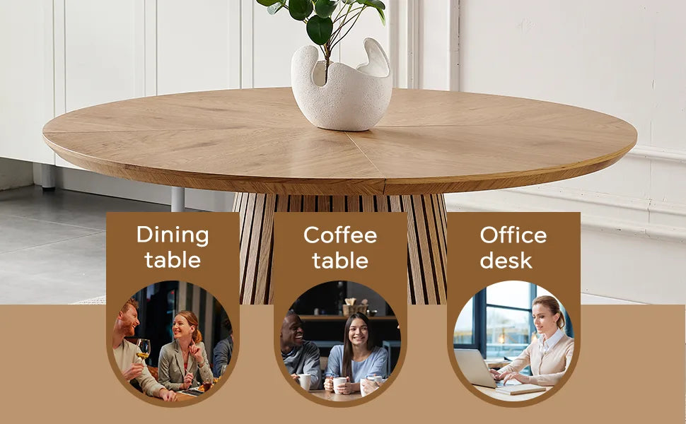 Wooden dining table, modern round kitchen dining table, fashionable design, suitable for family gatherings, multi-functional and space-saving, suitable for living room and dining room detail view 6