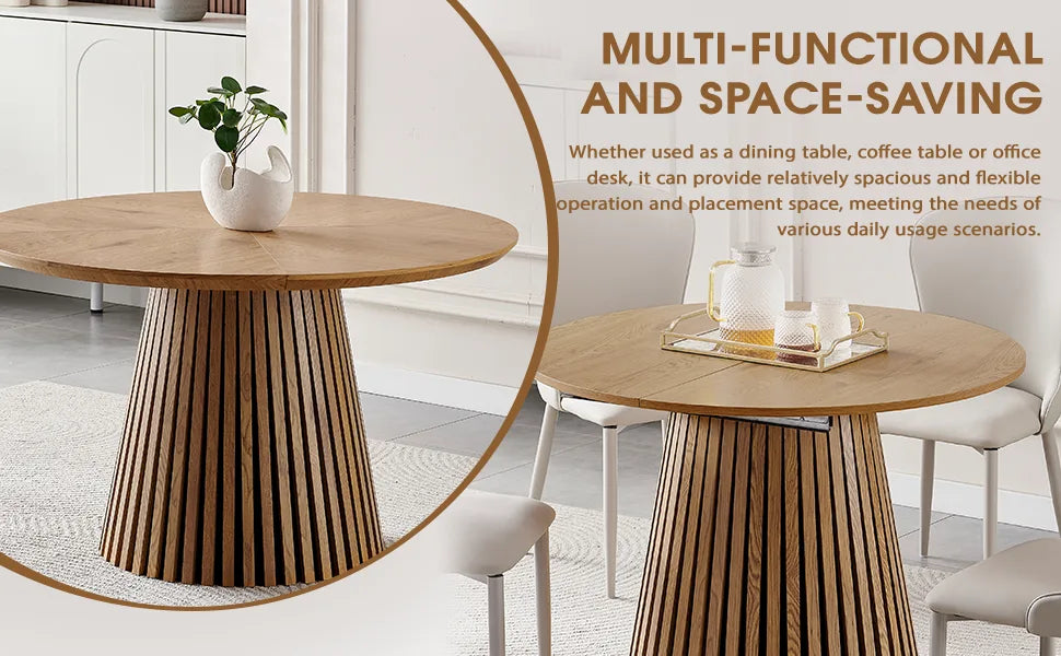 Wooden dining table, modern round kitchen dining table, fashionable design, suitable for family gatherings, multi-functional and space-saving, suitable for living room and dining room detail view 7