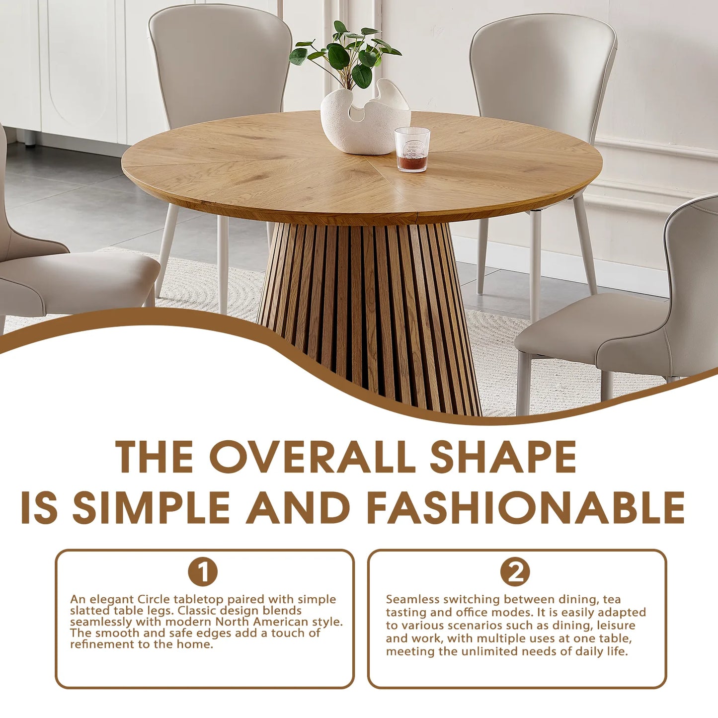 Wooden dining table, modern round kitchen dining table, fashionable design, suitable for family gatherings, multi-functional and space-saving, suitable for living room and dining room detail view 8