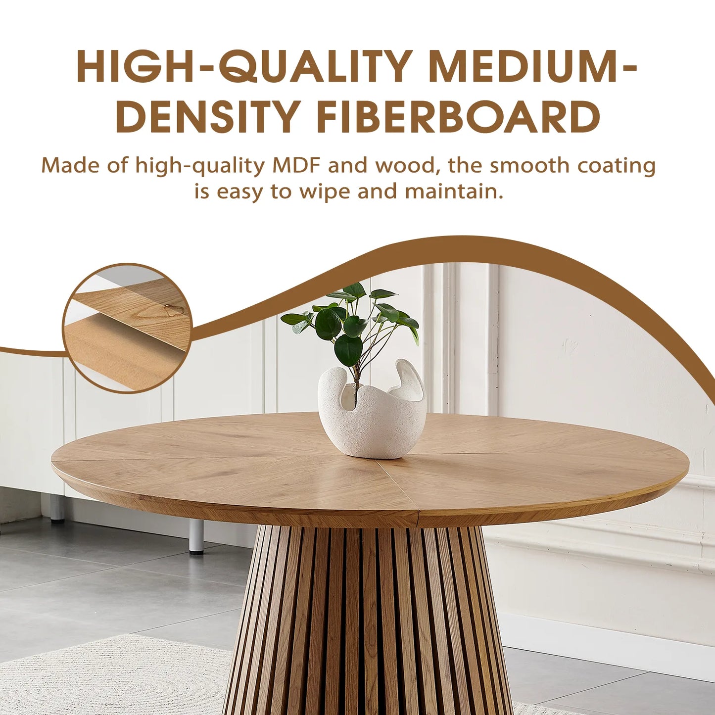 Wooden dining table, modern round kitchen dining table, fashionable design, suitable for family gatherings, multi-functional and space-saving, suitable for living room and dining room detail view 9