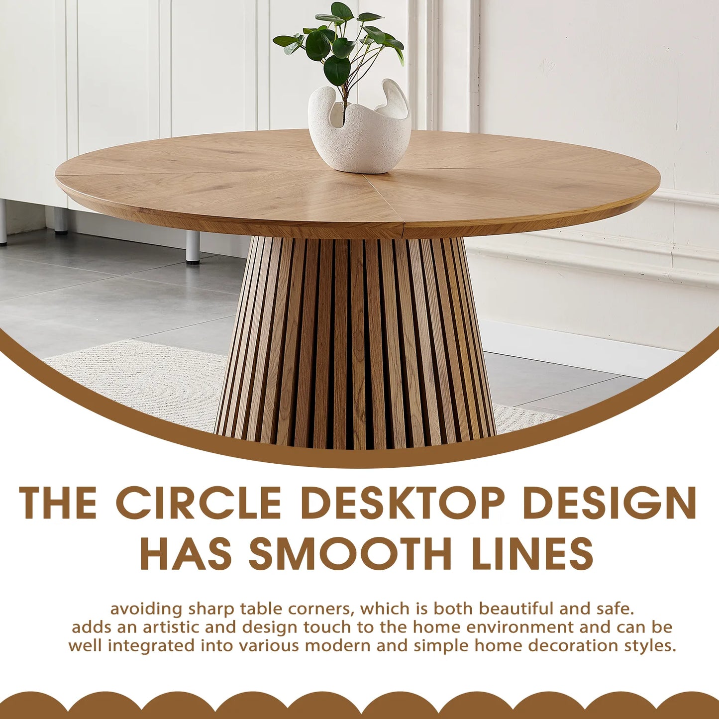 Wooden dining table, modern round kitchen dining table, fashionable design, suitable for family gatherings, multi-functional and space-saving, suitable for living room and dining room detail view 10