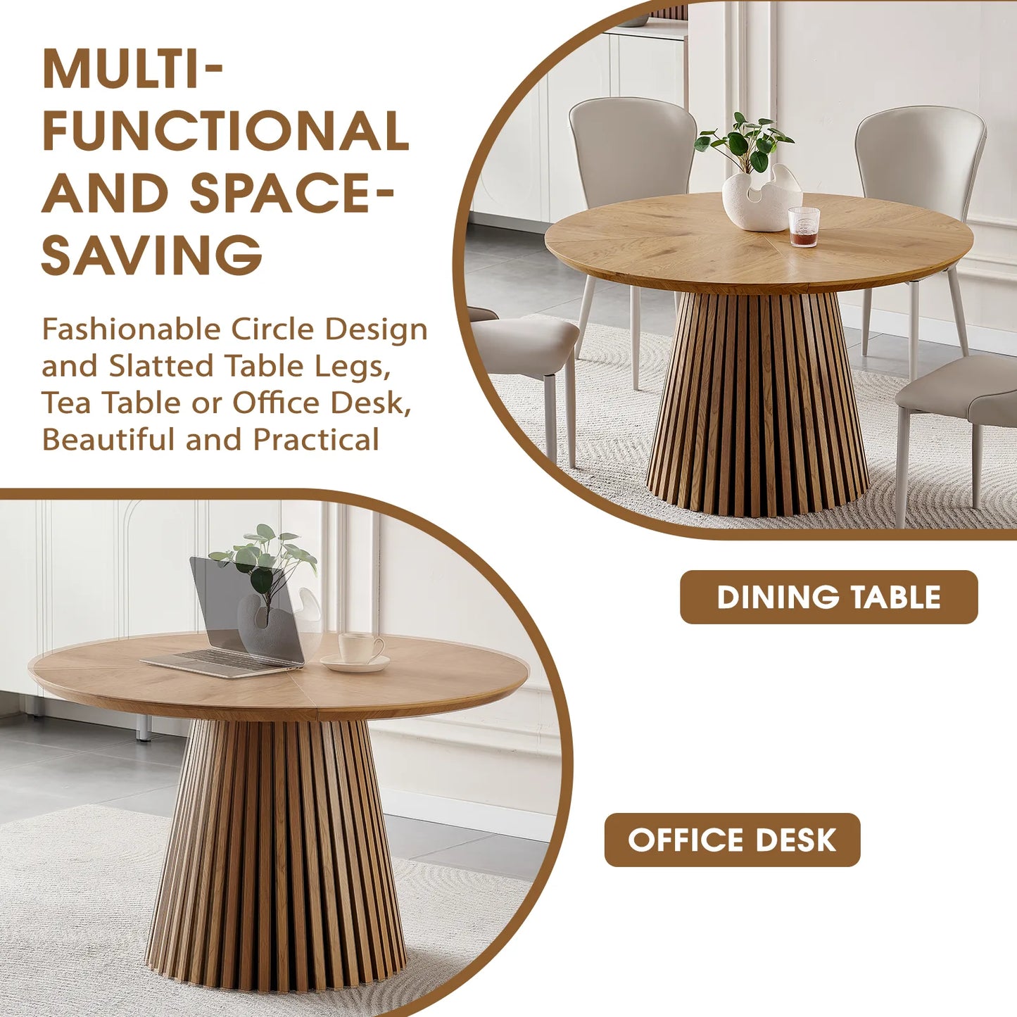 Wooden dining table, modern round kitchen dining table, fashionable design, suitable for family gatherings, multi-functional and space-saving, suitable for living room and dining room detail view 12