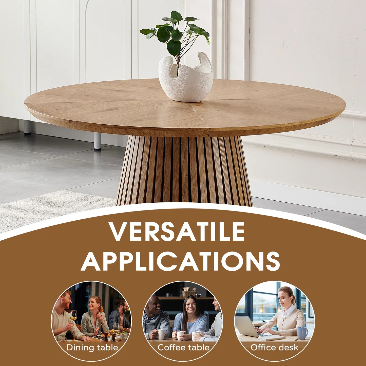 Wooden dining table, modern round kitchen dining table, fashionable design, suitable for family gatherings, multi-functional and space-saving, suitable for living room and dining room detail view 13
