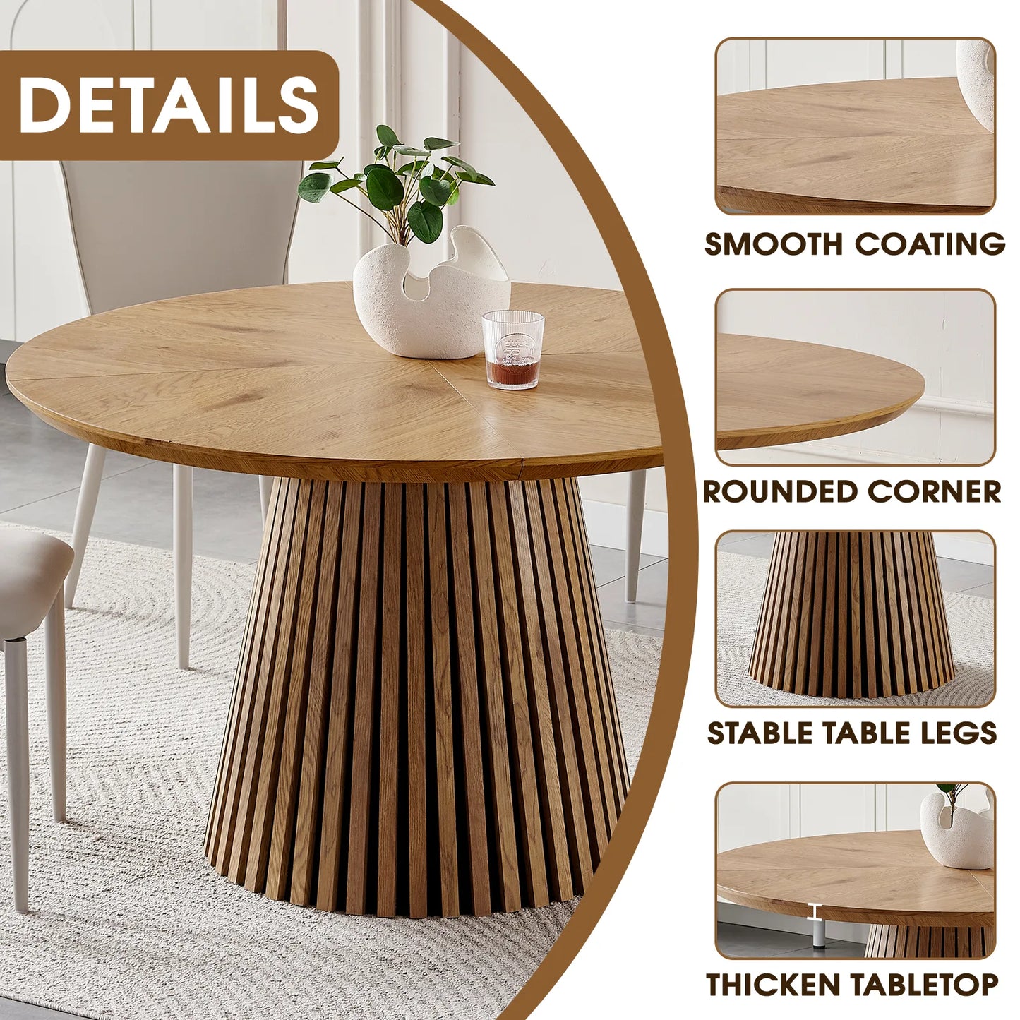 Wooden dining table, modern round kitchen dining table, fashionable design, suitable for family gatherings, multi-functional and space-saving, suitable for living room and dining room detail view 14