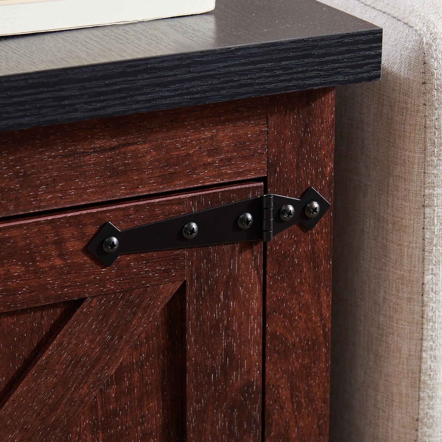 Farmhouse end table Nightstand Rectangular Farmhouse End Table with Barn Door and Adjustable Storage Shelf, Rustic Sofa Side Table for Living Room, Bedroom, OAK detail view 8