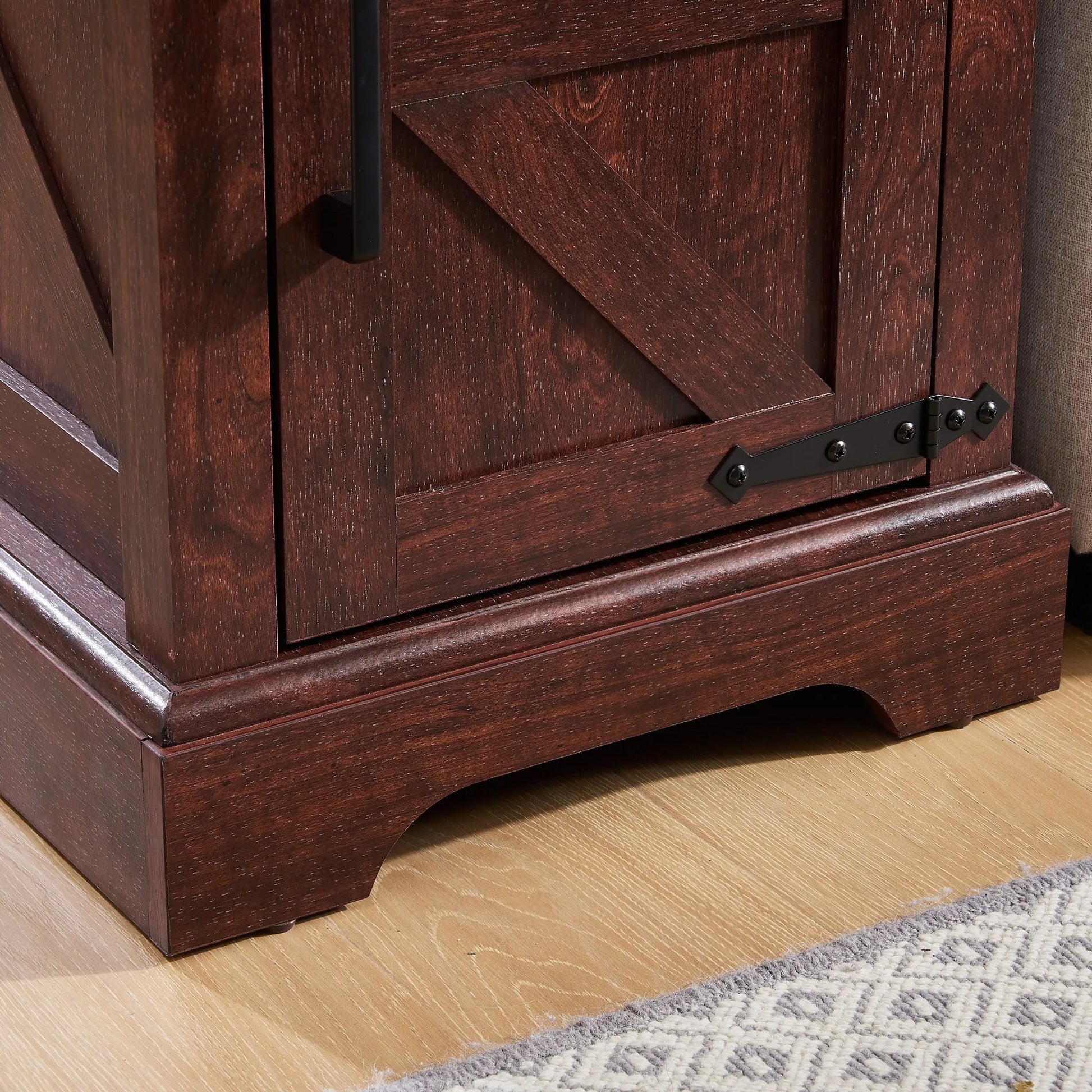 Farmhouse end table Nightstand Rectangular Farmhouse End Table with Barn Door and Adjustable Storage Shelf, Rustic Sofa Side Table for Living Room, Bedroom, OAK detail view 10