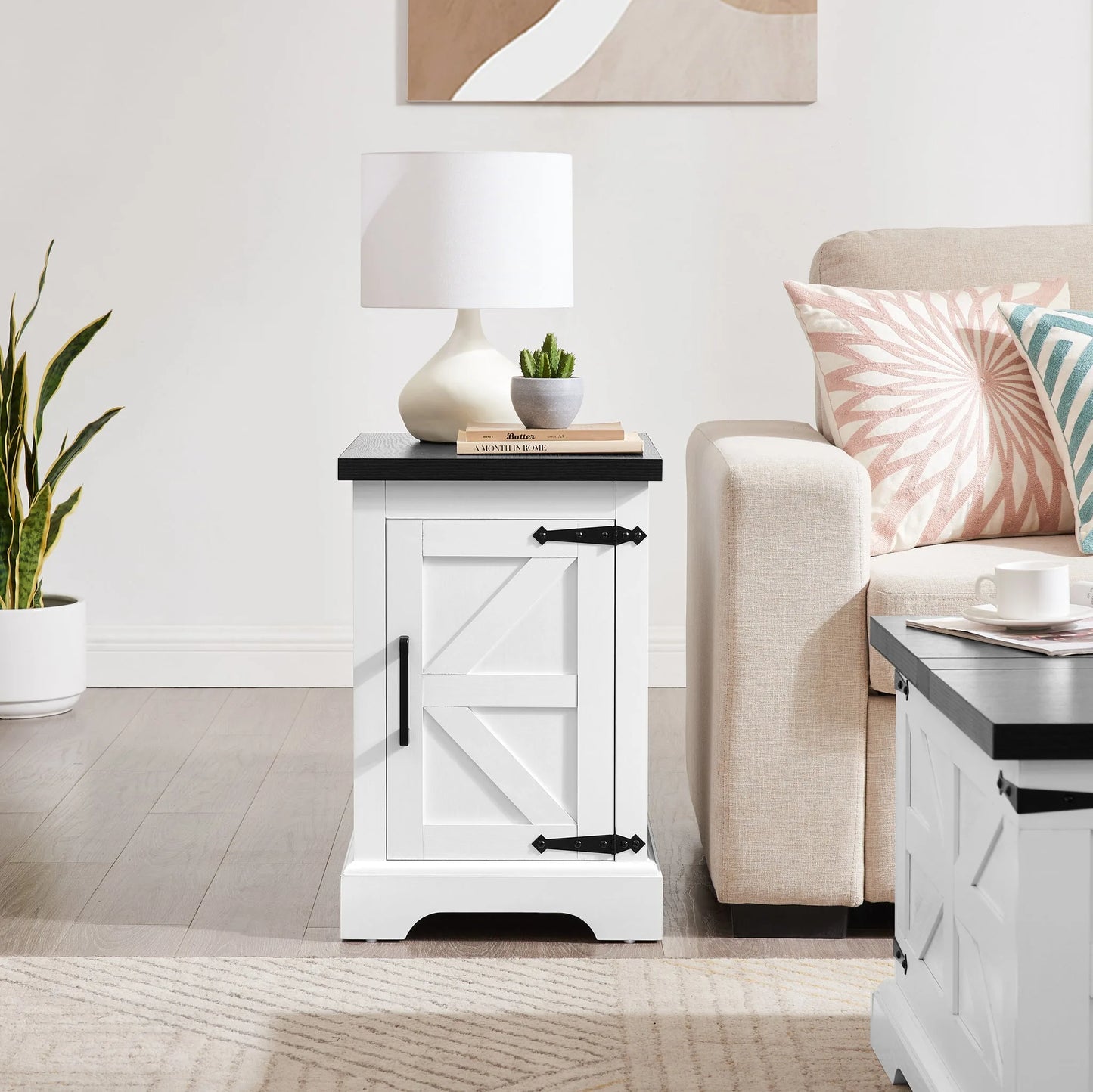 Farmhouse end table Nightstand Rectangular Farmhouse End Table with Barn Door and Adjustable Storage Shelf, Rustic Sofa Side Table for Living Room, Bedroom, OAK detail view 17