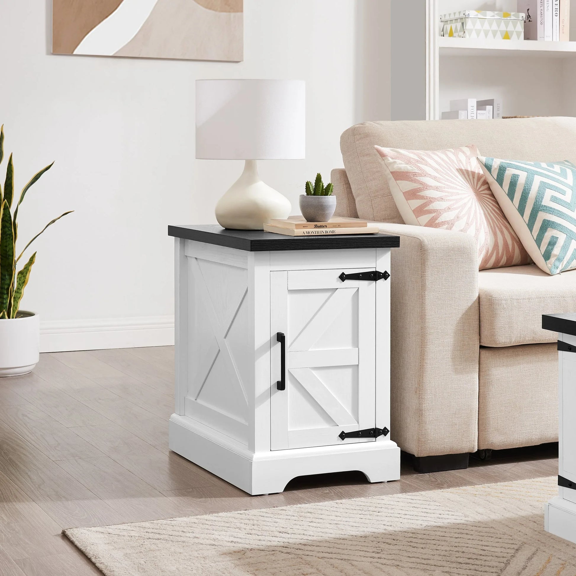 Farmhouse end table Nightstand Rectangular Farmhouse End Table with Barn Door and Adjustable Storage Shelf, Rustic Sofa Side Table for Living Room, Bedroom, OAK detail view 20