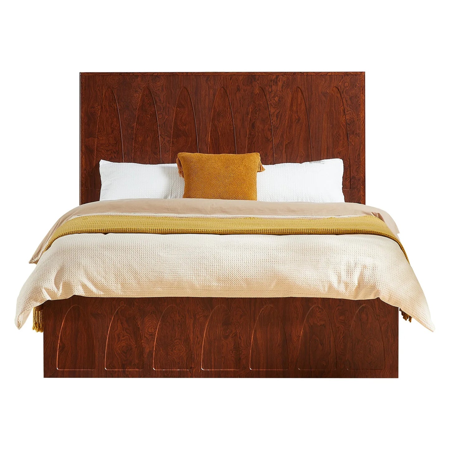 Queen Size Solid Wood Platform Bed Frame with Side Storage Drawers, Curved Headboard Wood Slat Support, No Box Spring Needed, Minimalist Natural Wood Bedroom Bed( Queen) detail view 3