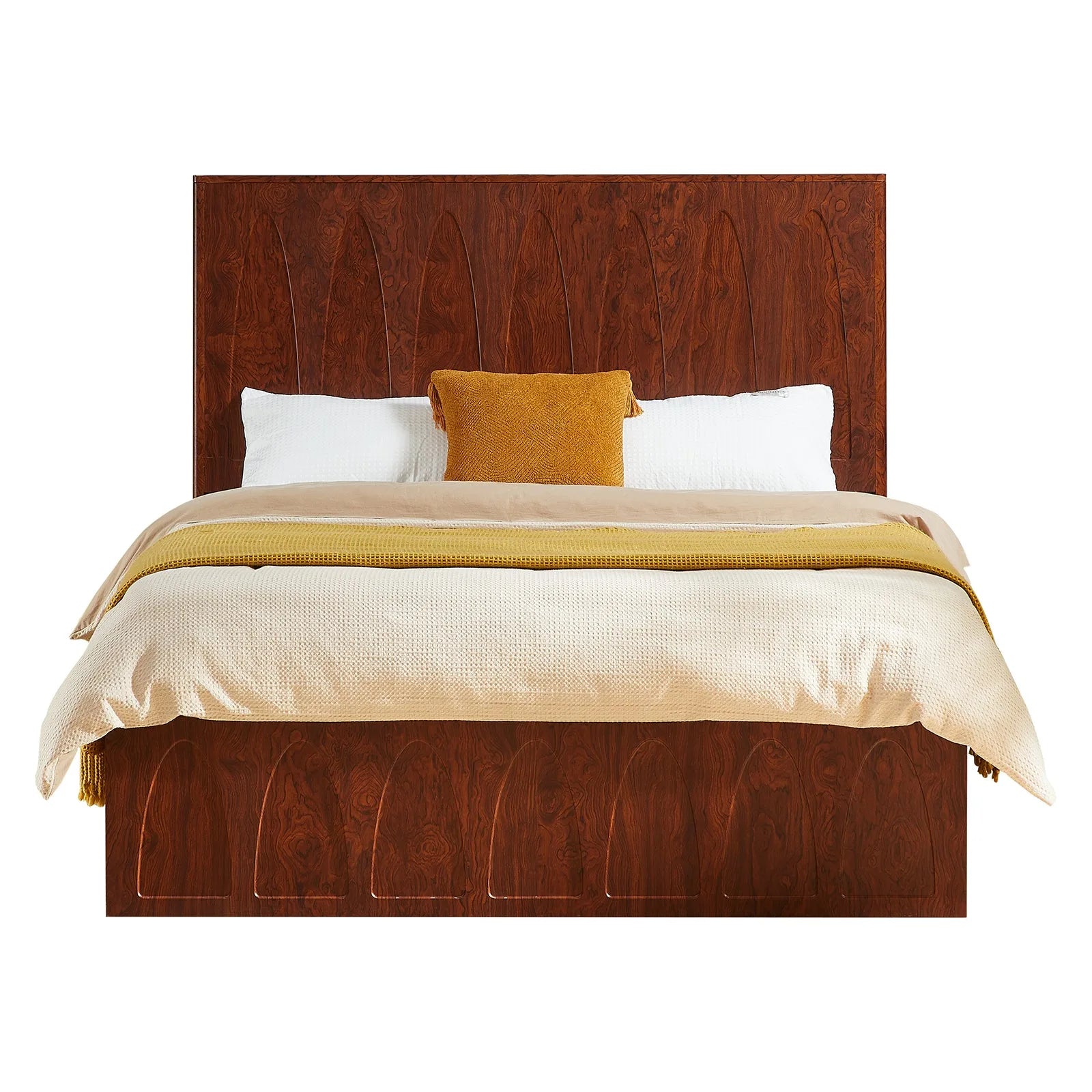 Queen Size Solid Wood Platform Bed Frame with Side Storage Drawers, Curved Headboard Wood Slat Support, No Box Spring Needed, Minimalist Natural Wood Bedroom Bed( Queen) detail view 3