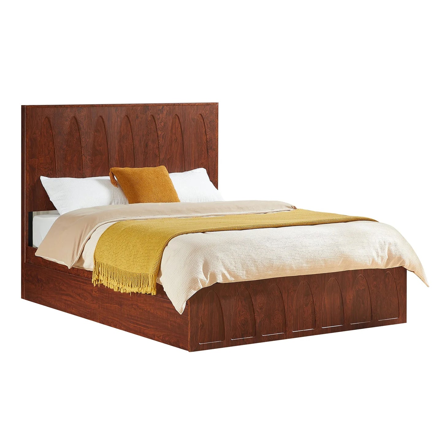 Queen Size Solid Wood Platform Bed Frame with Side Storage Drawers, Curved Headboard Wood Slat Support, No Box Spring Needed, Minimalist Natural Wood Bedroom Bed( Queen) detail view 5
